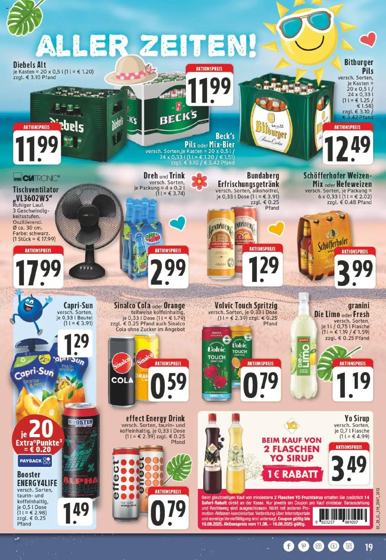 Edeka prospekt Krefeld	 - gültig ab dem 11.08.2025 | Seite: 19 | Produkte: Volvic touch, Sirup, Zucker, Diebels