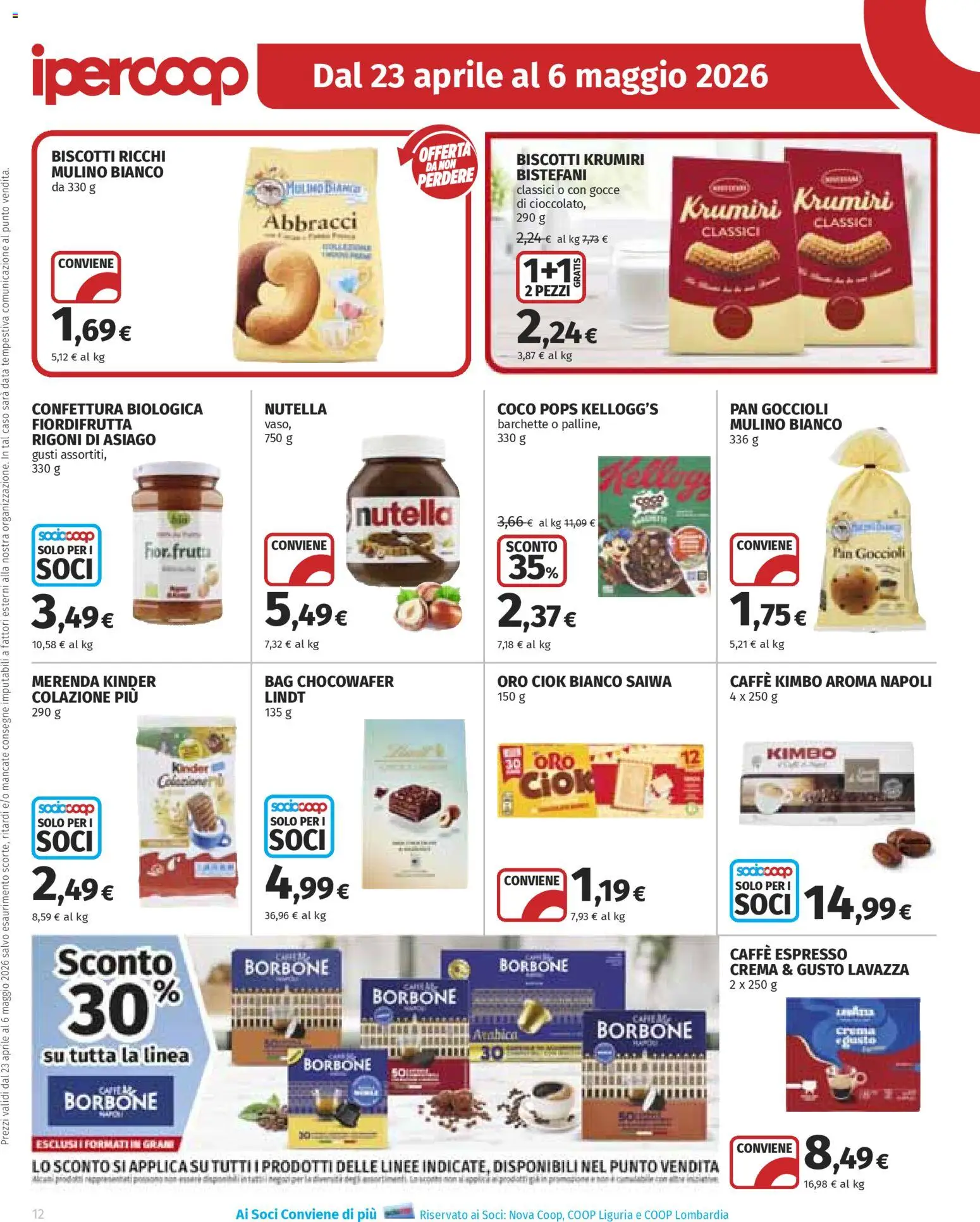 Volantino Ipercoop del 23.04.2026 | Pagina: 12 | Prodotti: Caffè, Biscotti, Data, Lavazza