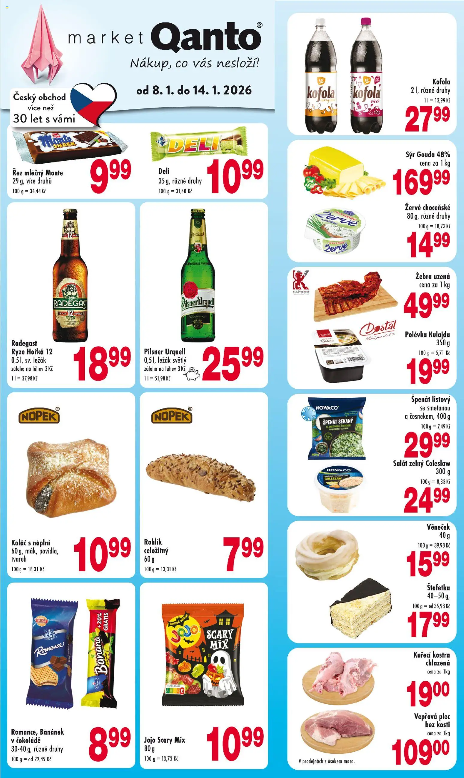 Astur & Qanto leták od 08.01.2026 | Strana: 1 | Produkty: Radegast Ryze Hořká 12, Rýže, Coleslaw, Špenát