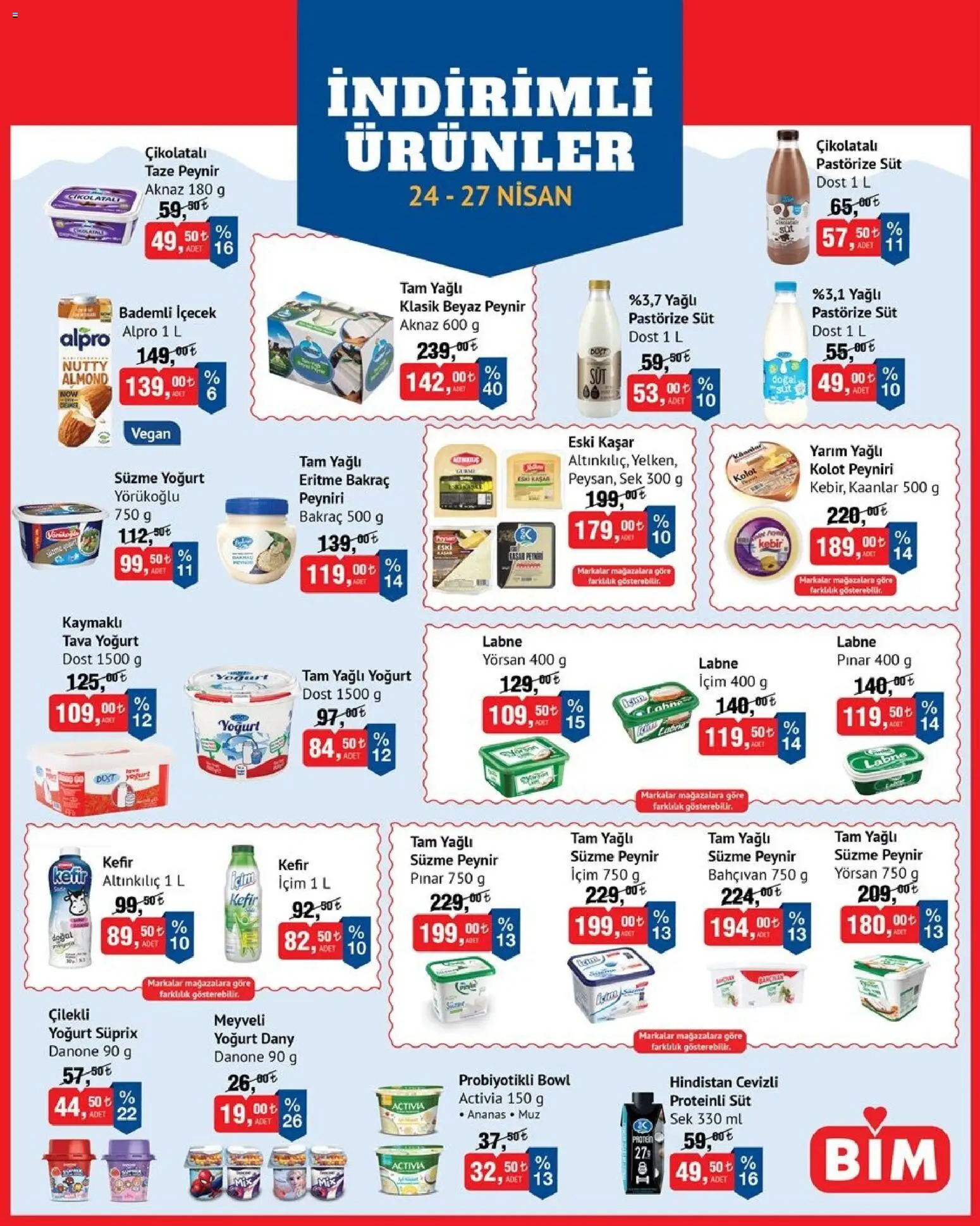 BİM - İndirimli Ürünler - 24.04.2026 tarihinden itibaren geçerlidir | Sayfa: 3 | Ürünler: Süt, Peynir, Yoğurt, Süzme peynir