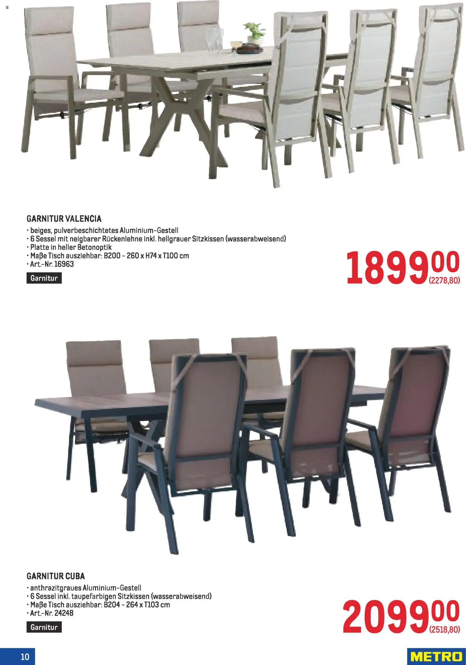 Metro Garten Online Spezial gültig ab 19.02.2026 | Seite: 10 | Produkte: Sessel, Tisch