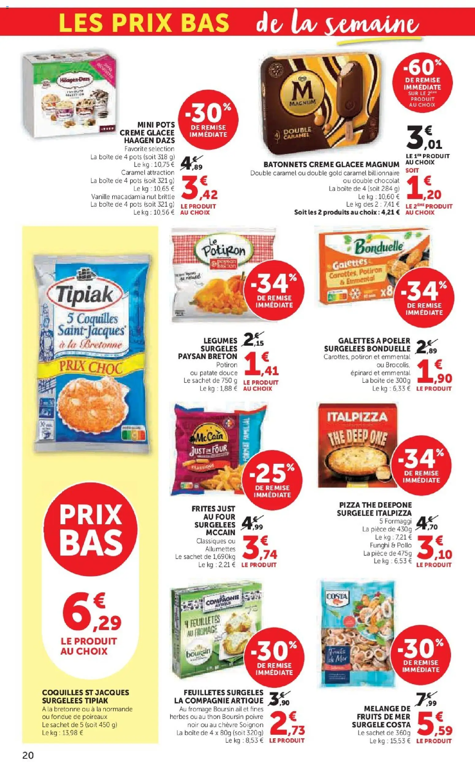 {H1} | Page: 20 | Produits: Frites, Fromage, Pizza, Crème