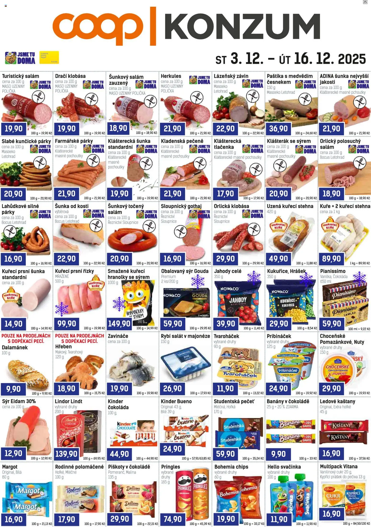Konzum leták od 03.12.2025 | Strana: 15 | Produkty: Uzená kuřecí stehna, Salát, Cukr, Tvaroháček
