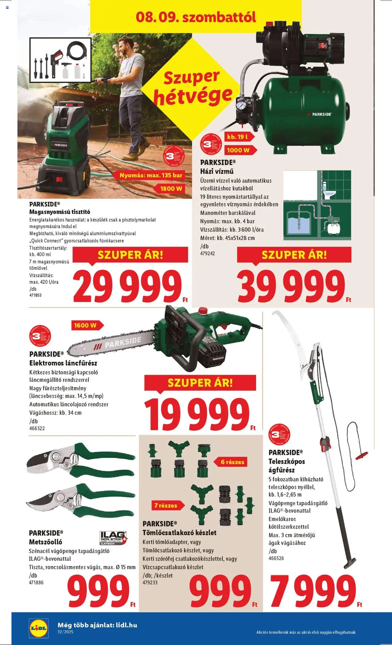 Lidl akciós ujság - amely érvényes a következő dátumtól: 07.08.2025 | Oldal: 36 | Termékek: Parkside, Elektromos láncfűrész, Metszőolló, Láncfűrész