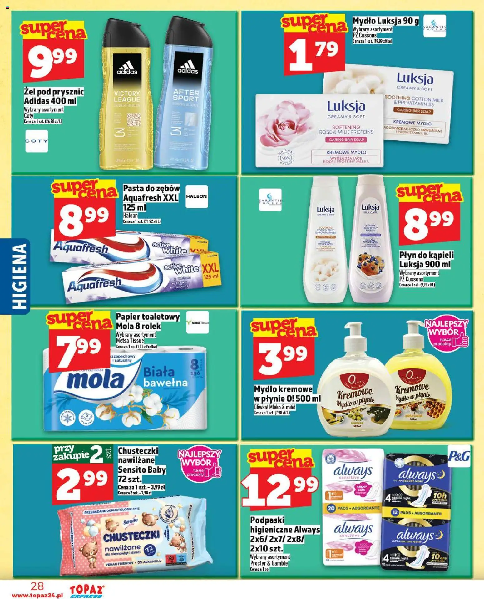 Topaz Gazetka - Express od 06.11.2025 | Strona: 28 | Produkty: Papier toaletowy, Chusteczki higieniczne, Podpaski, Żel pod prysznic