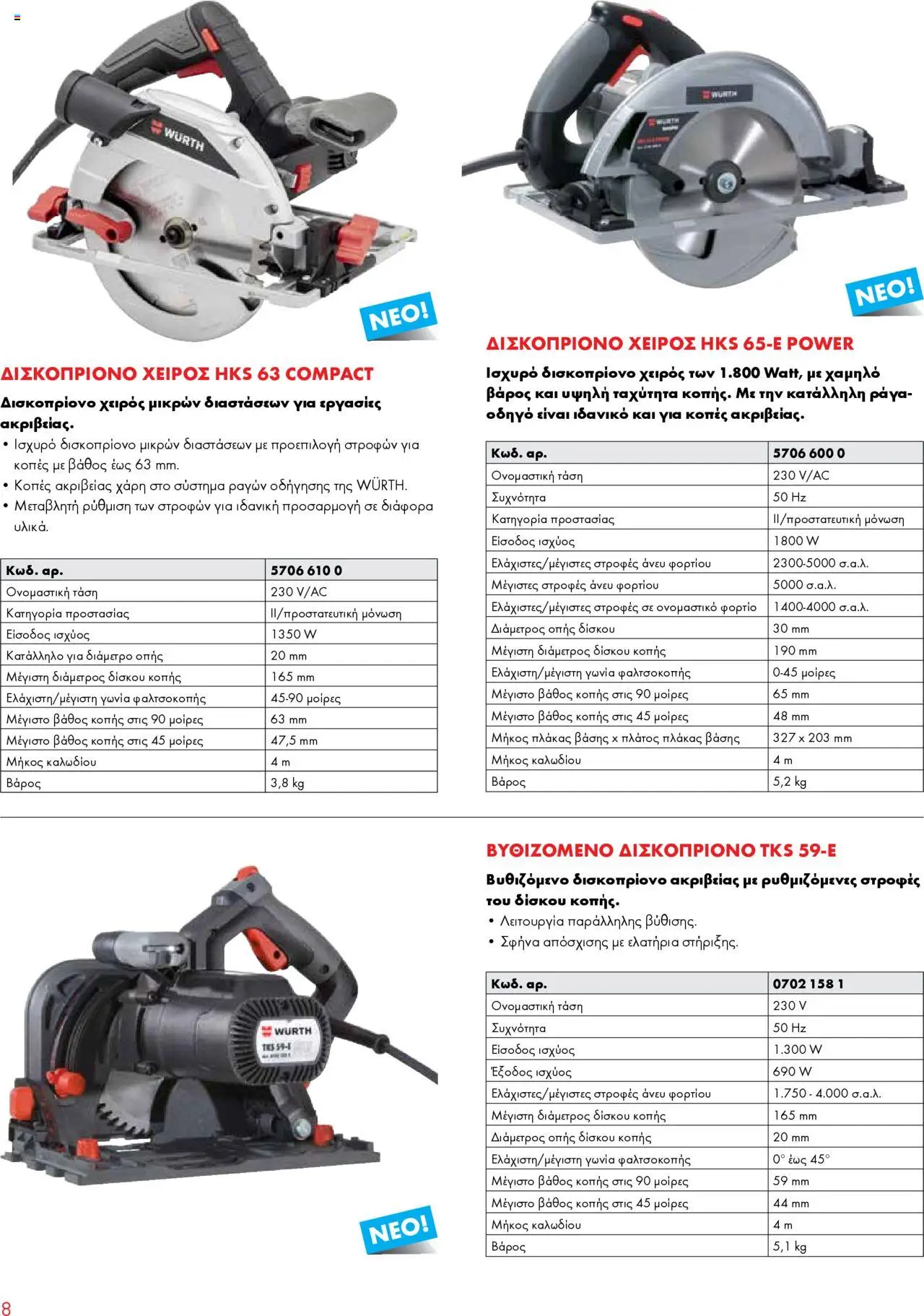 WURTH - Ηλεκτρικά Εργαλεία – σε ισχύ από 01.10.2025 | Σελίδα: 8