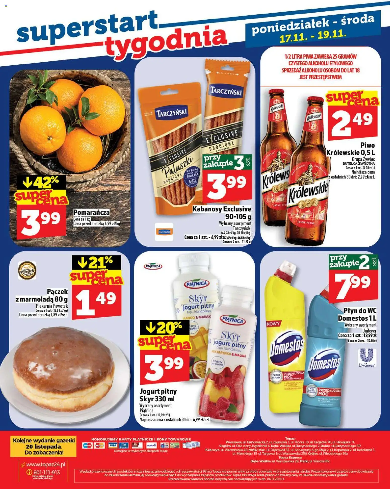 Topaz Gazetka MAZ od 13.11.2025 | Strona: 28 | Produkty: Mango, Piekarnia, Kabanosy, Paluszki
