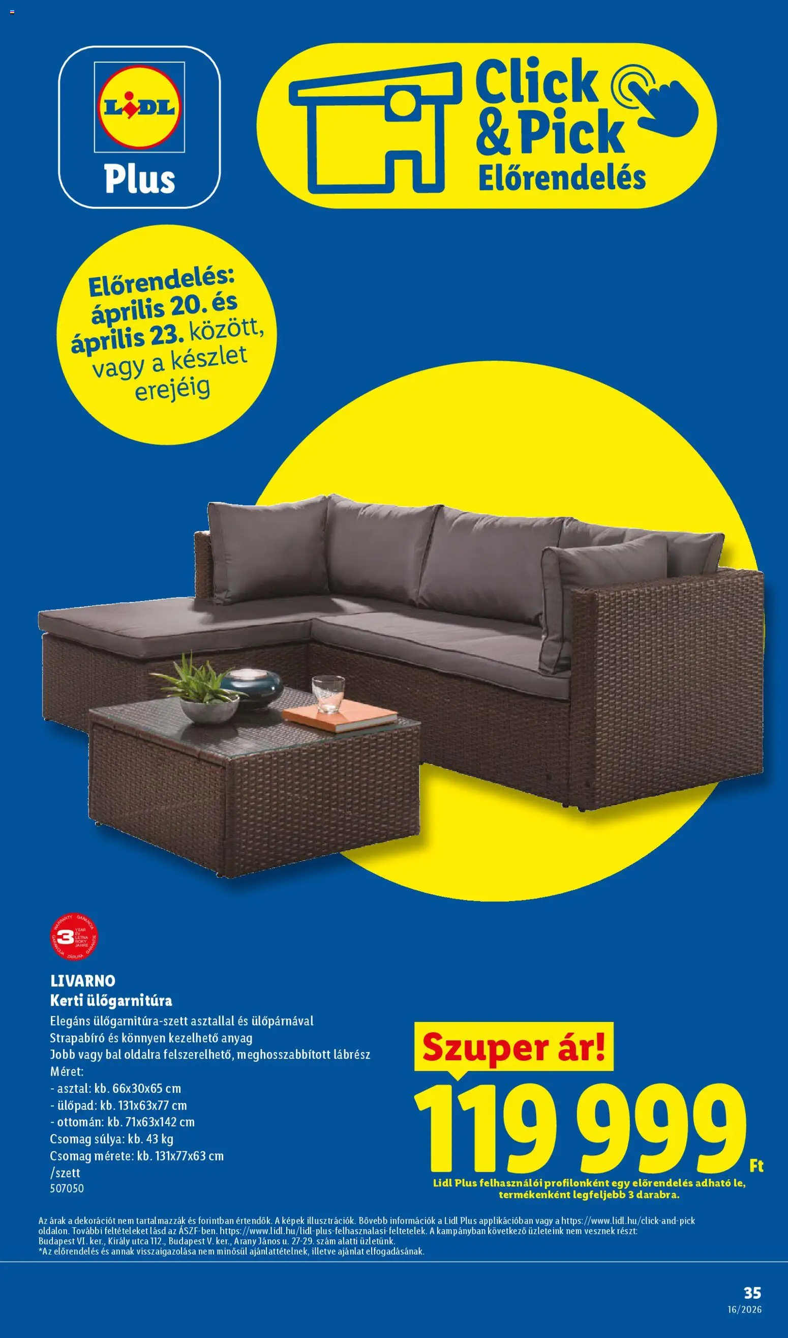 Lidl akciós ujság - amely érvényes a következő dátumtól: 16.04.2026 | Oldal: 35 | Termékek: Pick, Ülőpad, Asztal