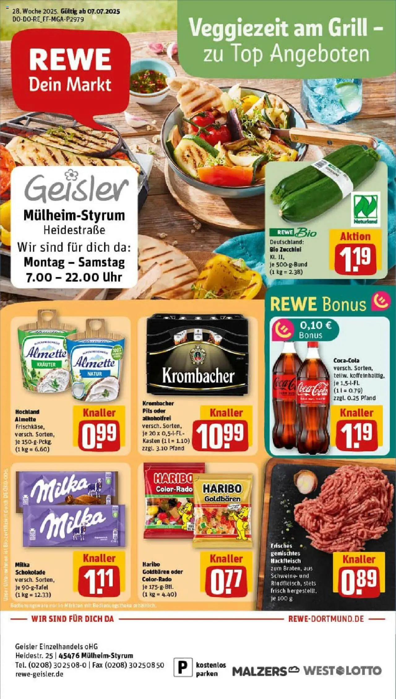 Rewe prospekt Mülheim An Der Ruhr	 - gültig ab dem 06.07.2025 | Seite: 1 | Produkte: Theke, Milka, Uhr, Hackfleisch