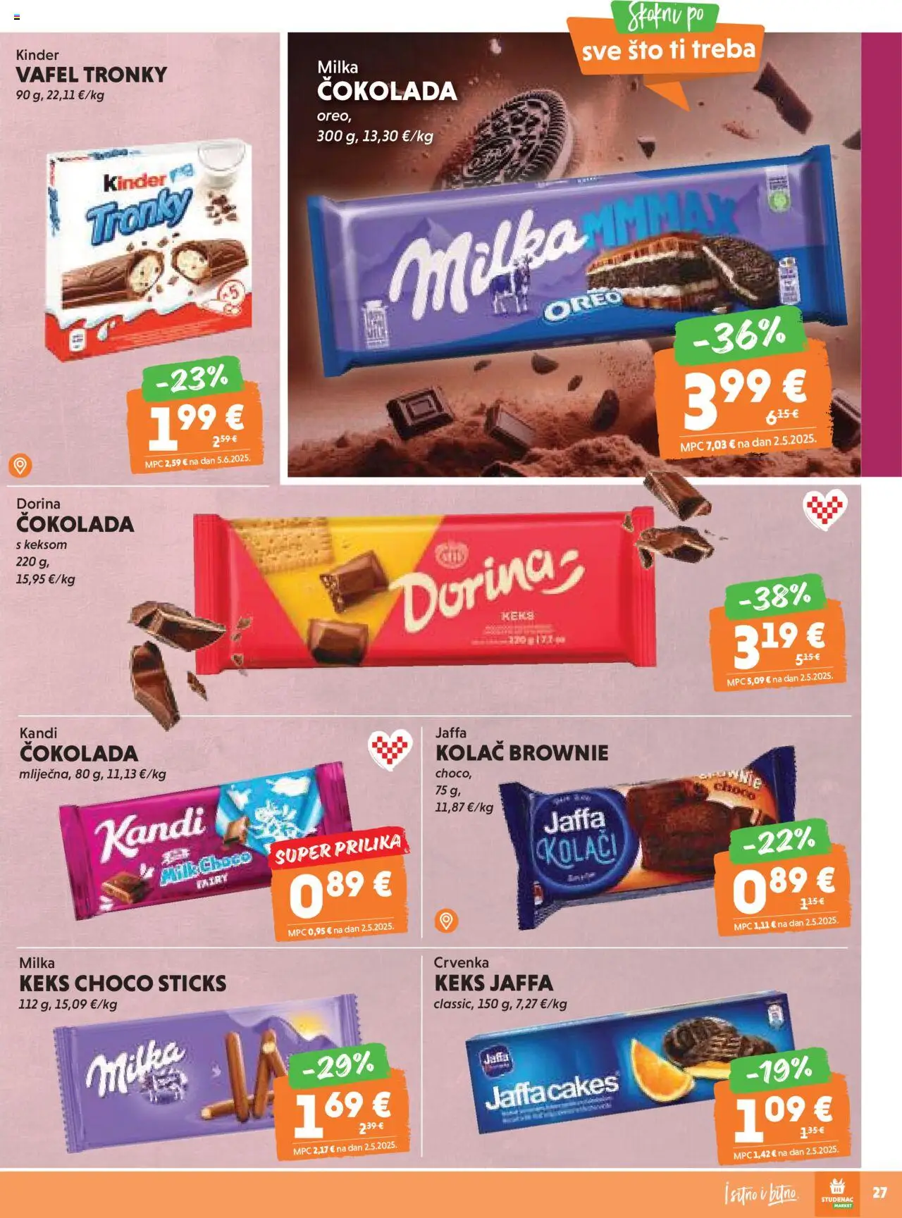 Studenac katalog | vrijedi od 08.10.2025 | Stranica: 27 | Proizvodi: Dorina, Čokolada, Milka, Mak