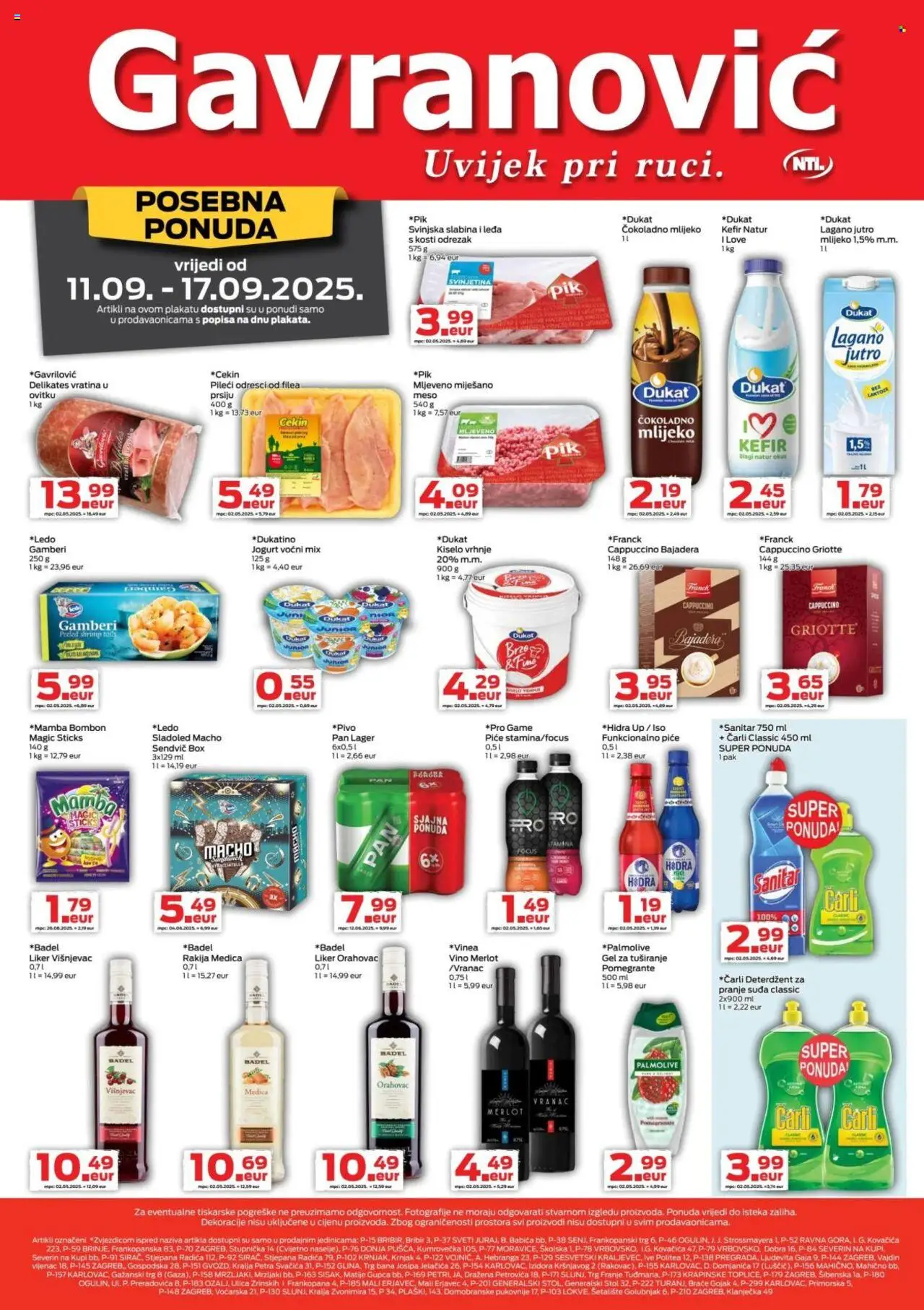 Gavranović katalog | vrijedi od 11.09.2025 | Stranica: 1 | Proizvodi: Stol, Jogurt, Rakija, PC