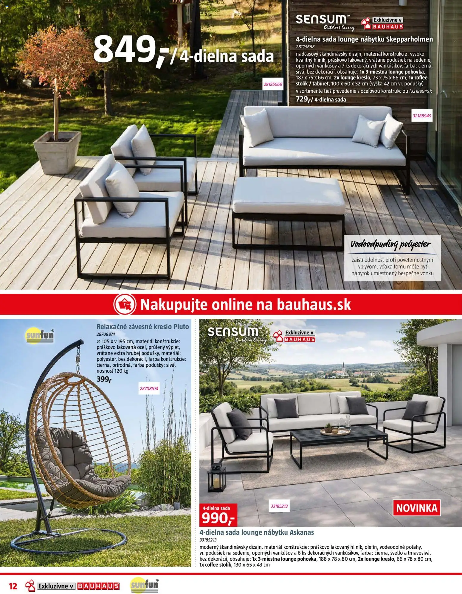 Nové Bauhaus akcie – leták je platný od 09.03.2026 | Strana: 12 | Produkty: Nábytok, Svetlo, Závesne kreslo