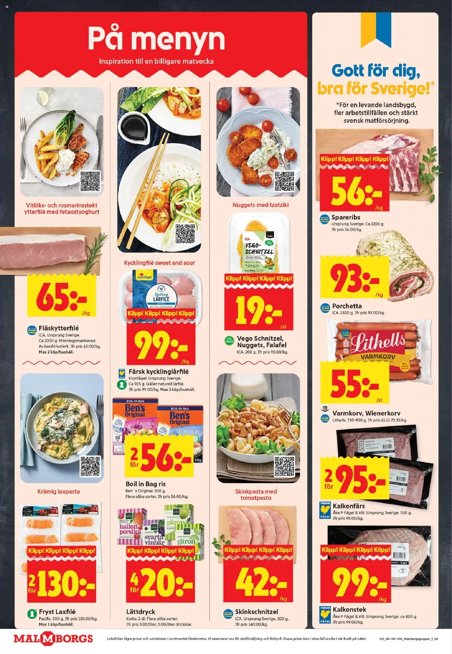 ICA Kvantum reklamblad aktuell från 06.04.2026 | Sida: 4 | Produkter: Varmkorv, Tzatziki, Ris, Hallon