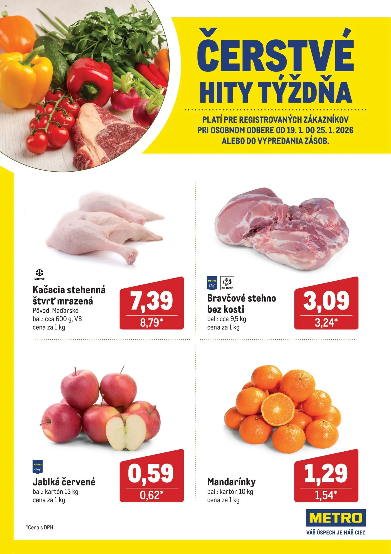Nové Metro akcie – leták je platný od 19.01.2026 | Strana: 1 | Produkty: Jablká, Bravčové stehno, Mandarinky