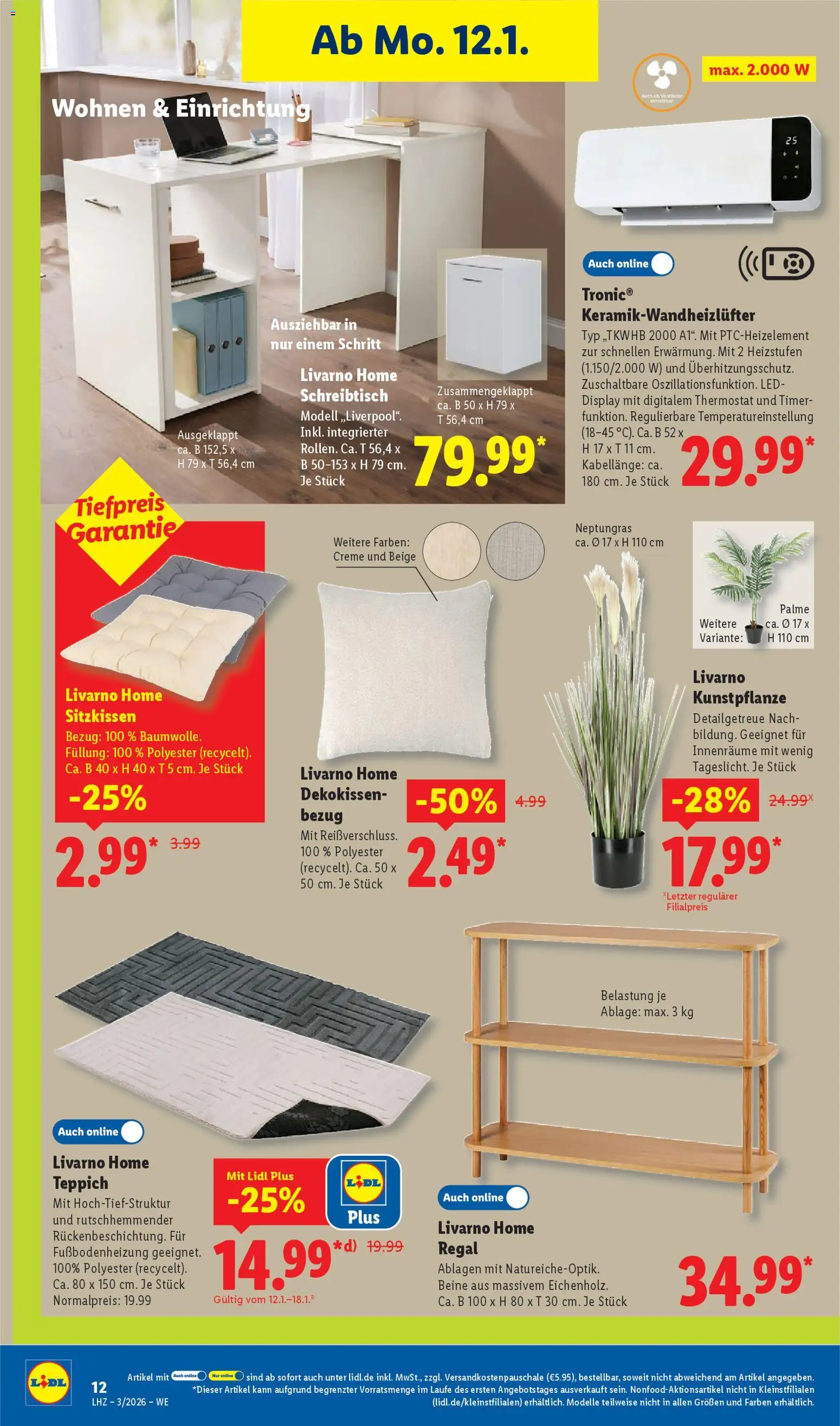 Lidl Prospekt Hilders – gültig ab 12.01.2026 | Seite: 30 | Produkte: Ventilator, Regal, Teppich, Creme