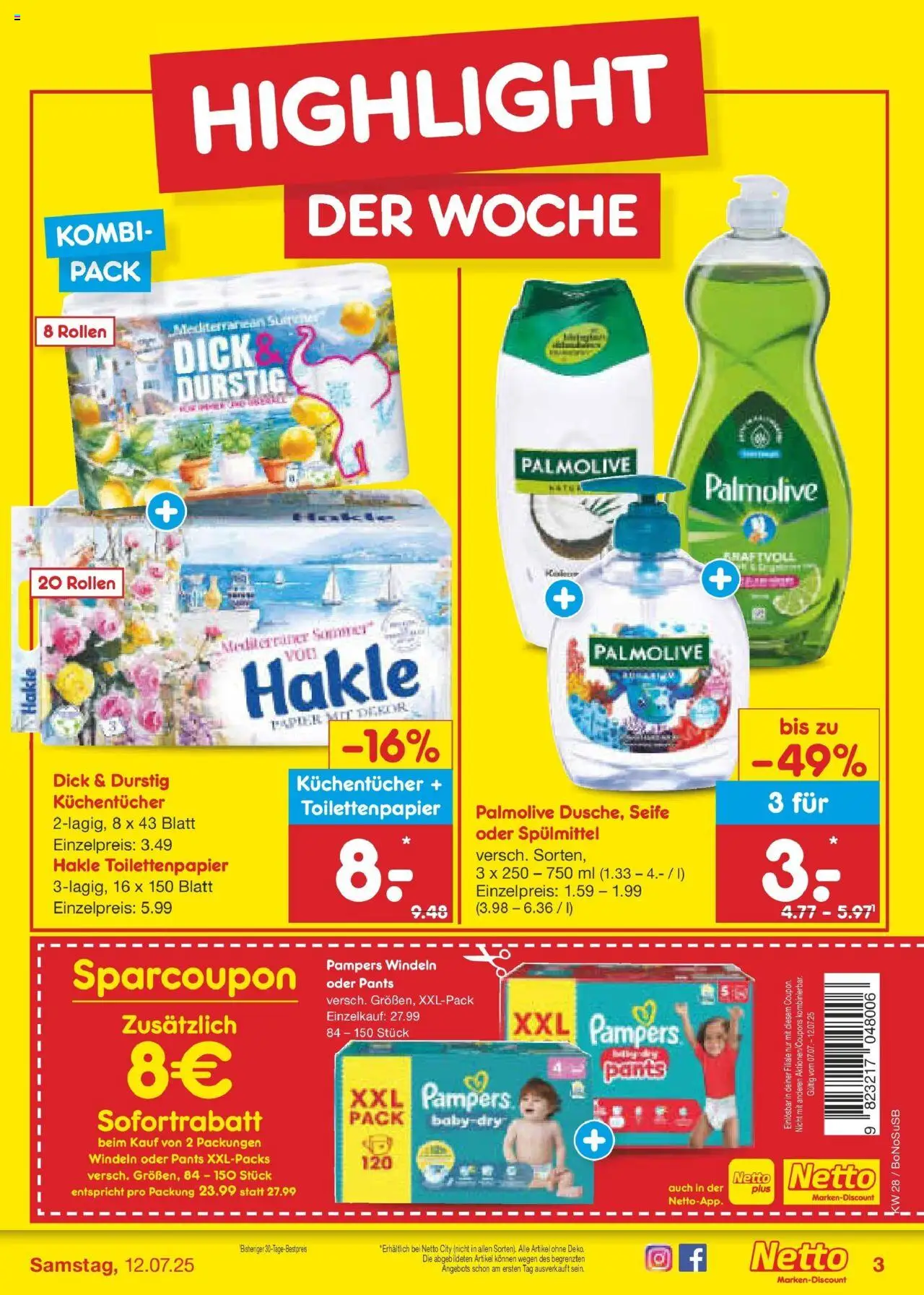 Netto Marken-Discount prospekt Herne	 - gültig ab dem 07.07.2025 | Seite: 3 | Produkte: Pampers, Seife, Toilettenpapier