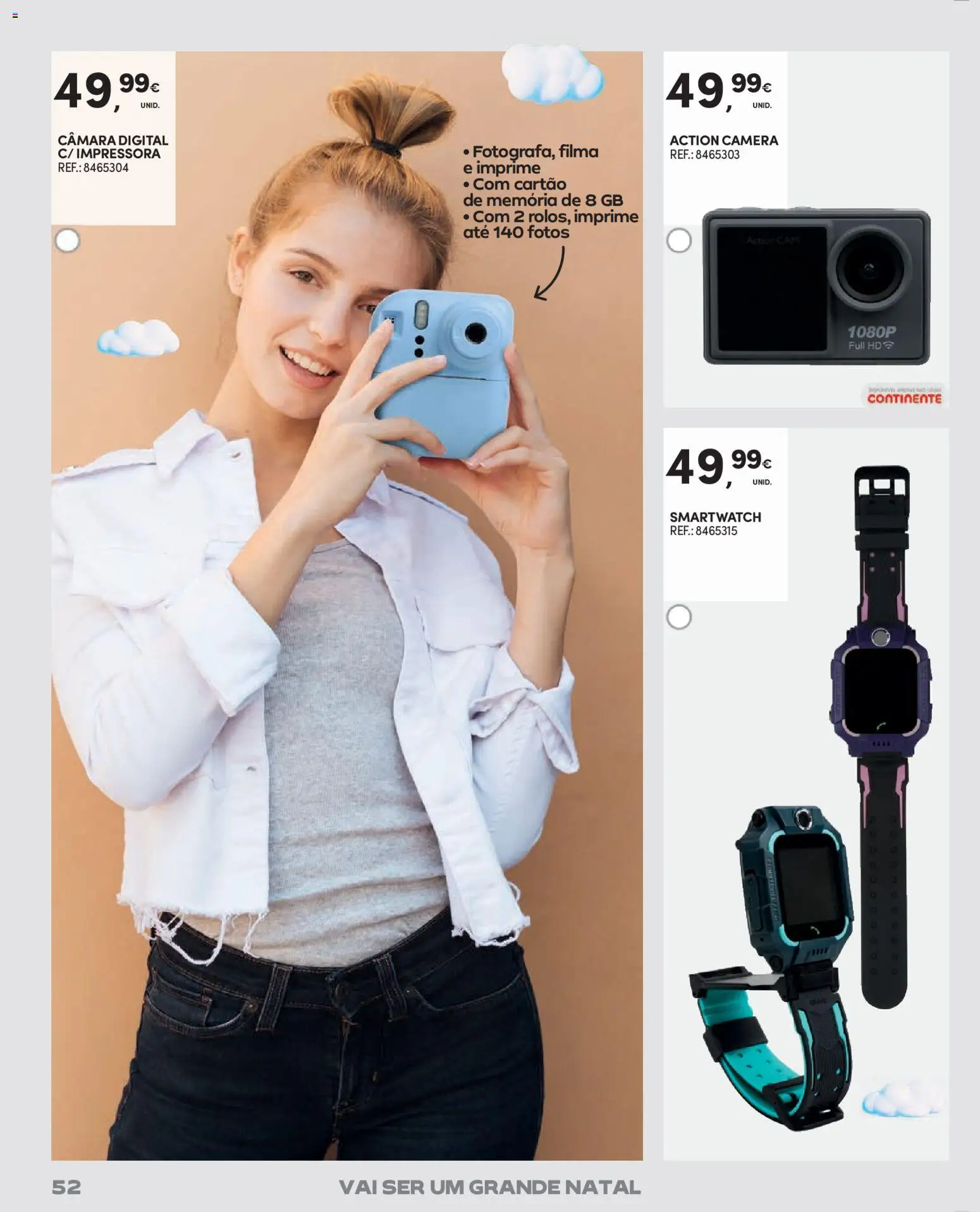 Continente - Brinquedos │ válido de 13.11.2025 | Página: 52 | Produtos: Impressora, Câmera, Cartão de memória, Smartwatch