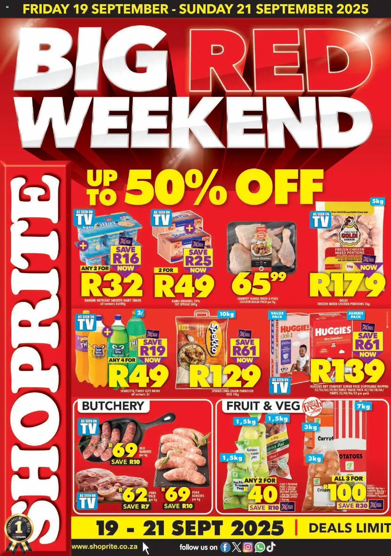New Shoprite catalogue – valid from 19.09.2025 | Page: 1 | Products: Pears, Pork, Carrots, Onions