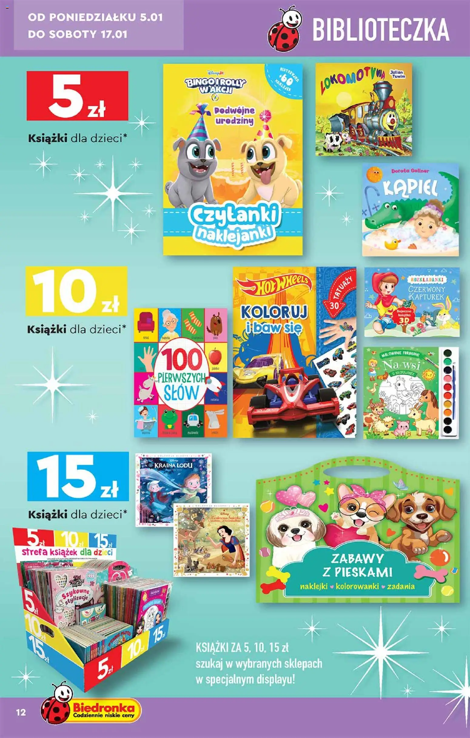 Biedronka gazetka - Hity i inspiracje od 05.01.2026 | Strona: 12 | Produkty: Kąpiel, Książki, Naklejki