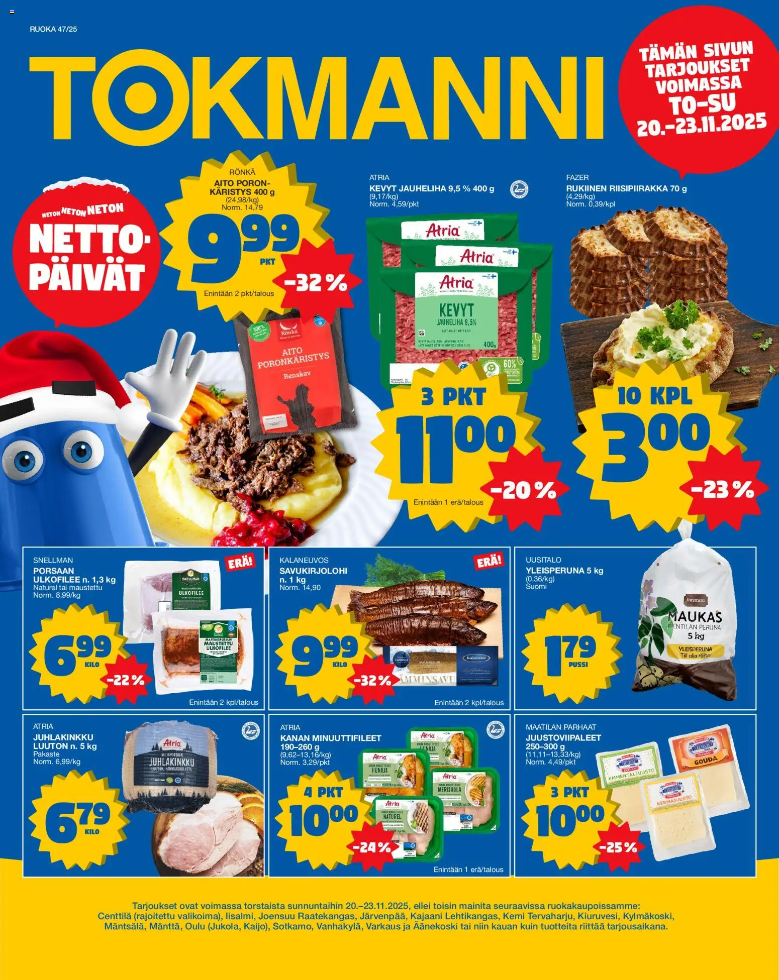 Tokmanni Ruokatarjoukset – voimassa 20.11.2025 alkaen | Sivu: 1 | Tuotteet: Jauheliha, Kermajuusto, Peruna, Hunaja