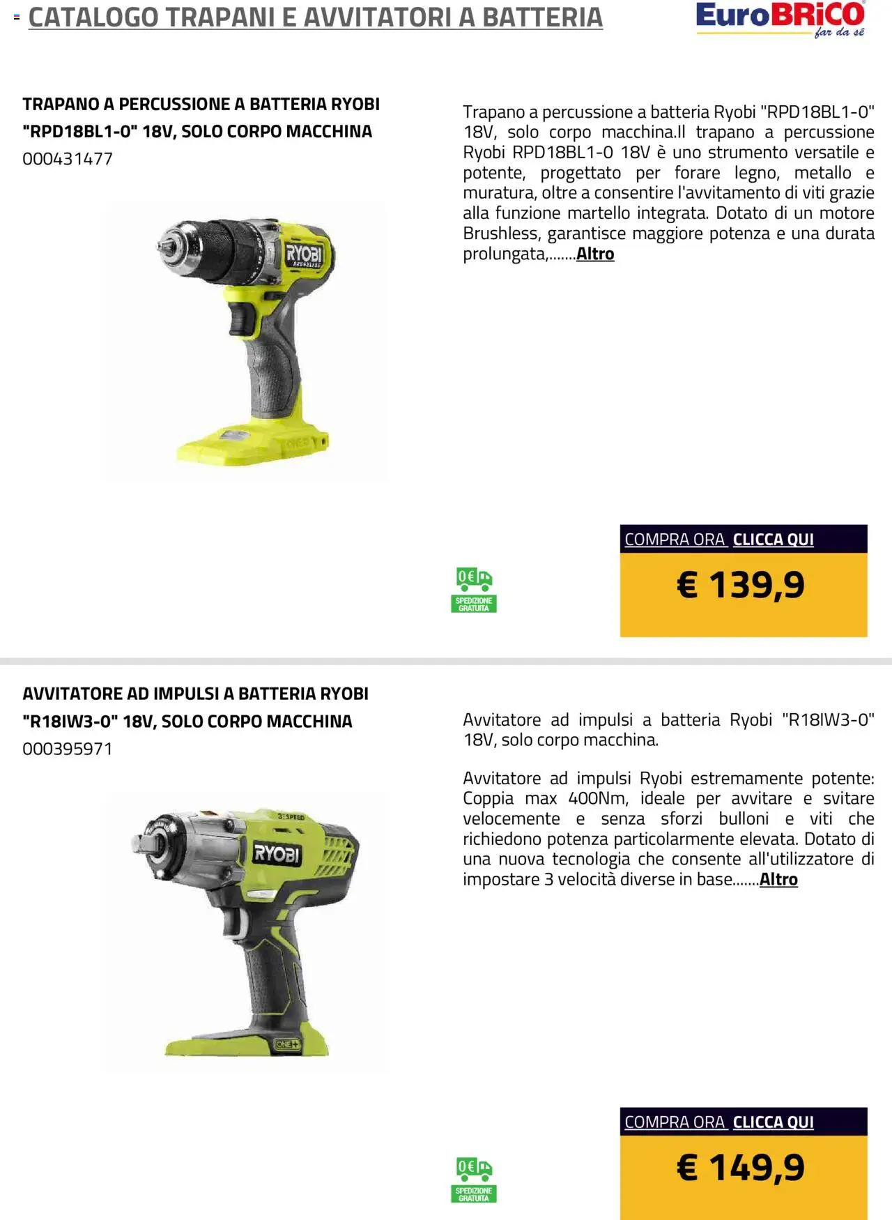 Volantino Eurobrico del 23.07.2025 | Pagina: 6 | Prodotti: Avvitatore, Trapano, Martello, Batteria