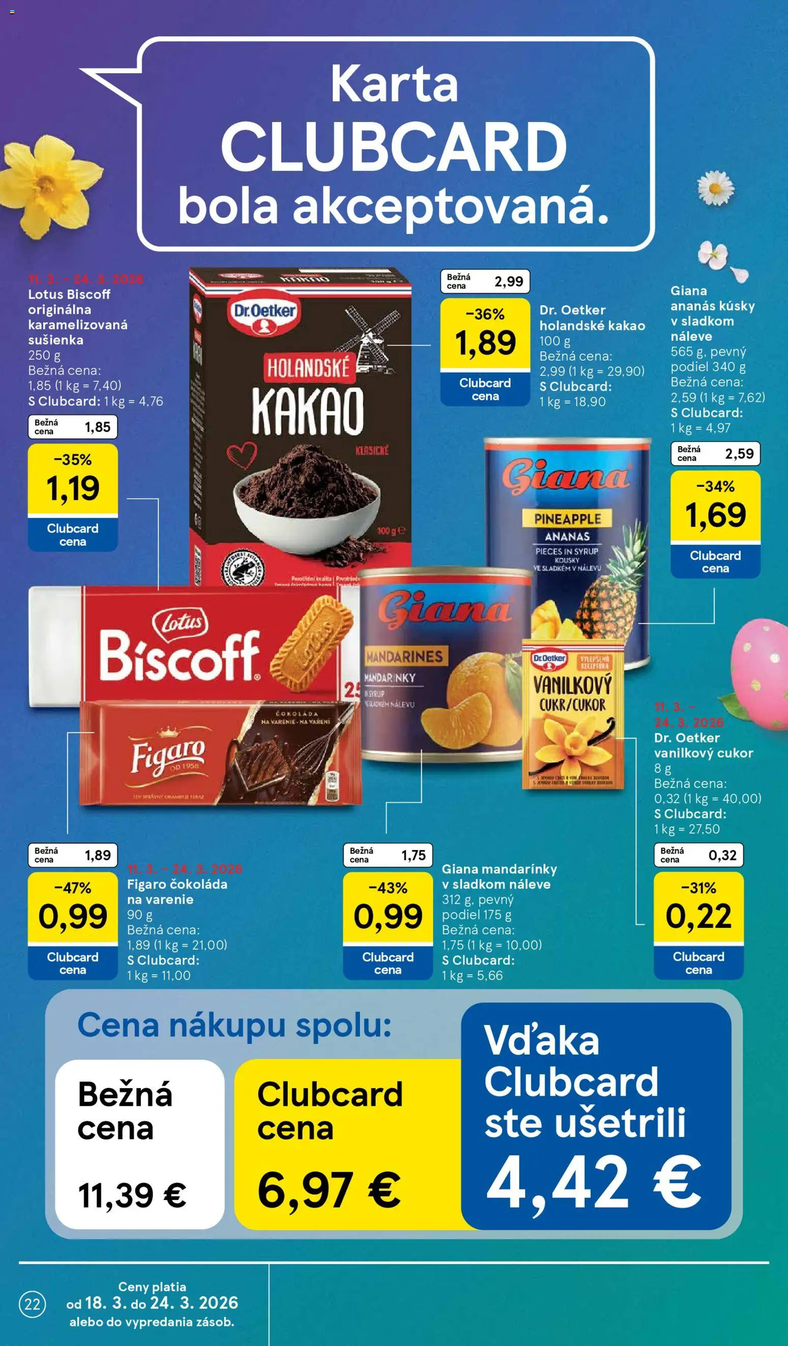 Nové Tesco akcie – leták je platný od 18.03.2026 | Strana: 22 | Produkty: Čokoláda, Cukor, Ananás, Mandarinky