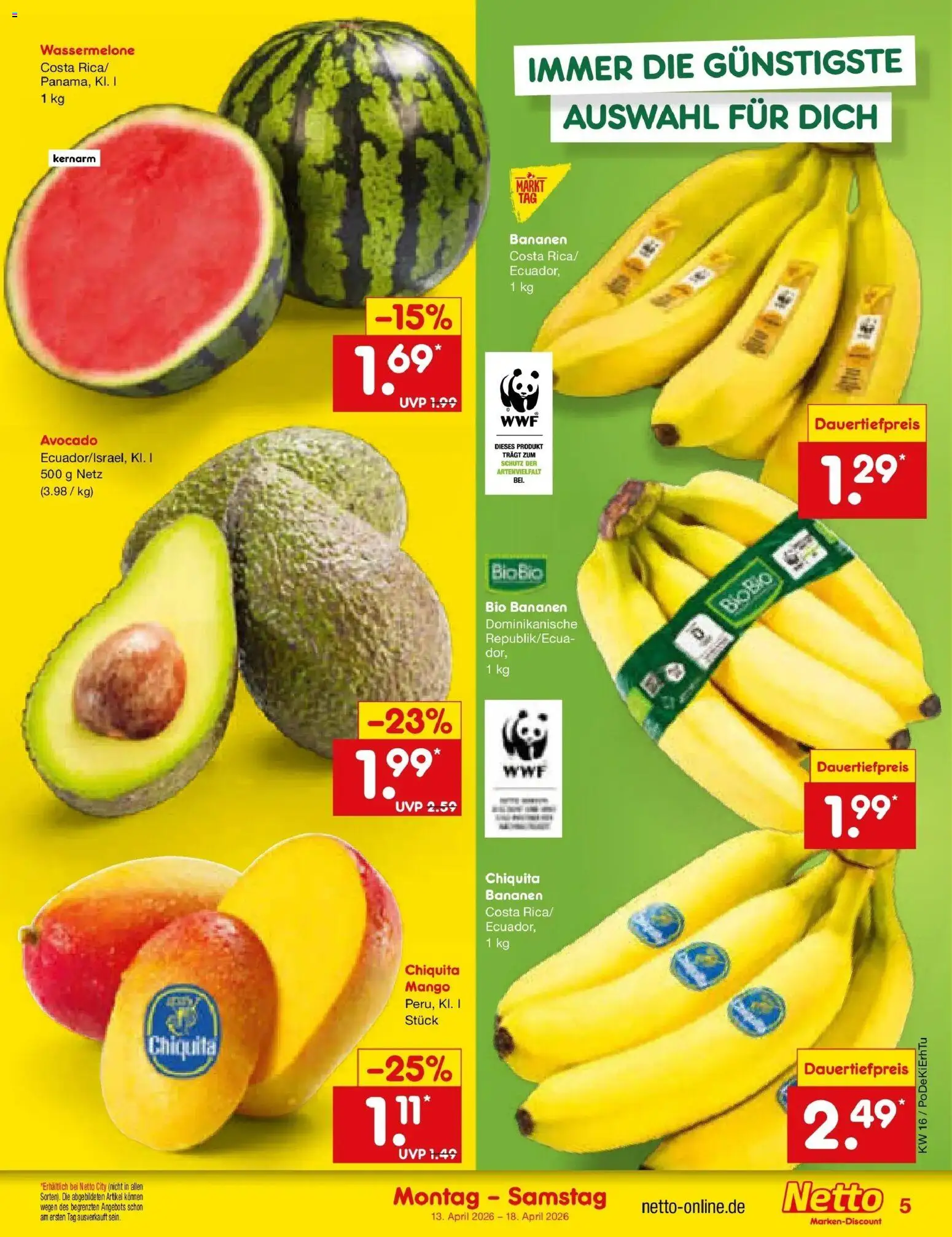 Netto Marken-Discount Prospekt Metten	 – gültig ab 13.04.2026 | Seite: 7 | Produkte: Bananen, Avocado, Mango, Wassermelone