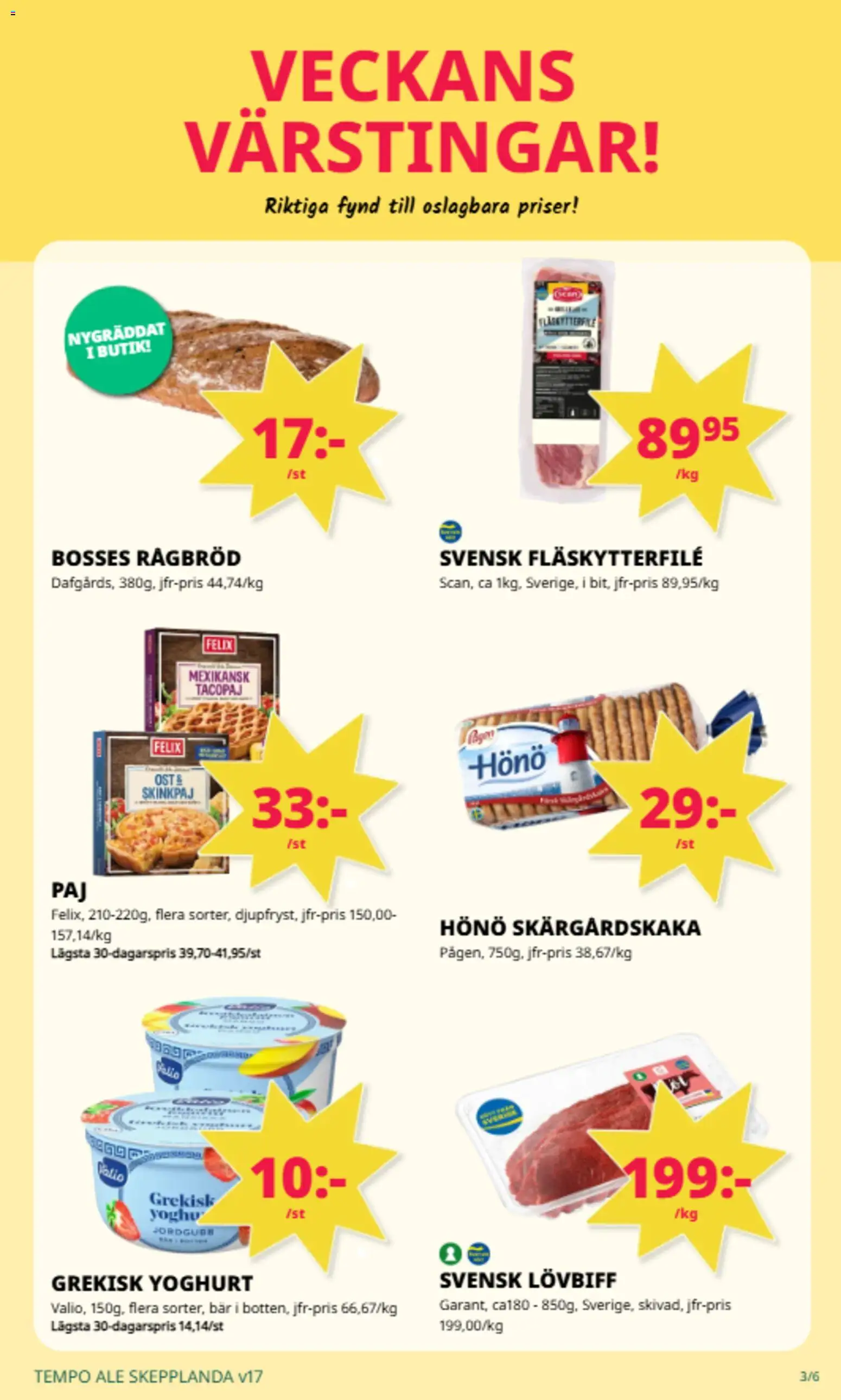Tempo reklamblad aktuell från 20.04.2026 | Sida: 2 | Produkter: Fläskytterfilé, Grekisk yoghurt, Lövbiff, Yoghurt