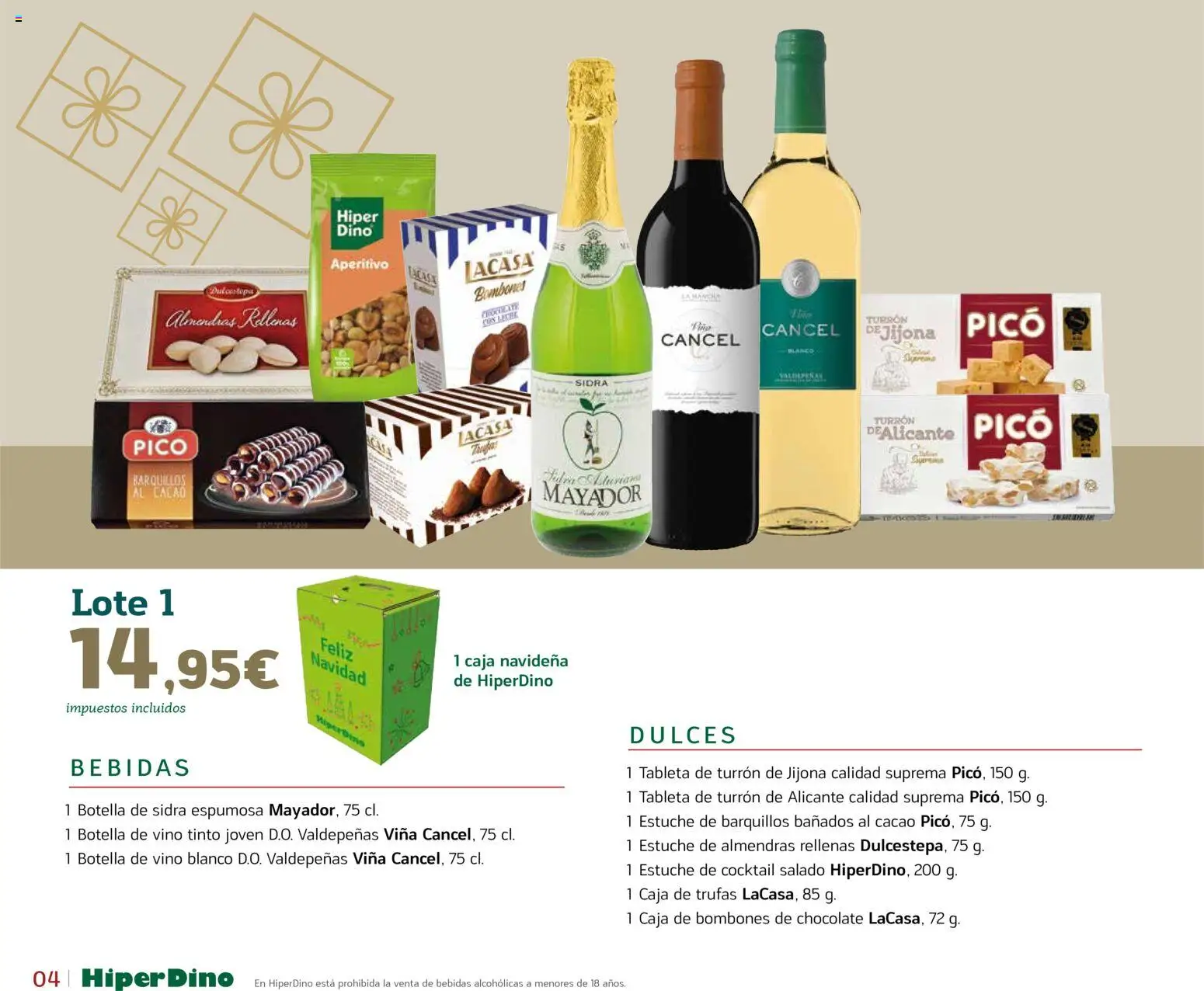 HiperDino - Catálogo Lotes y Cestas │ válido desde el 10.11.2025 | Página: 4 | Productos: Chocolate, Vino, Φρυγανιές σικάλεως, Caja