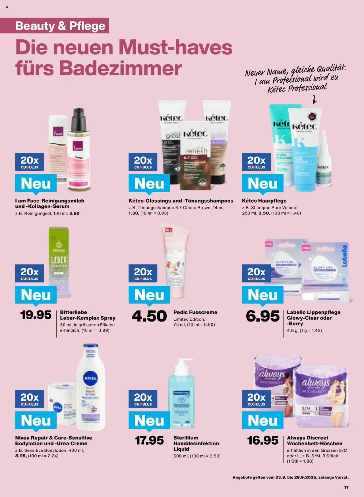 Migros Aktionen – gültig ab 23.09.2025 | Seite: 17 | Produkte: Fußcreme, Lip Balm, Handdesinfektion, Creme