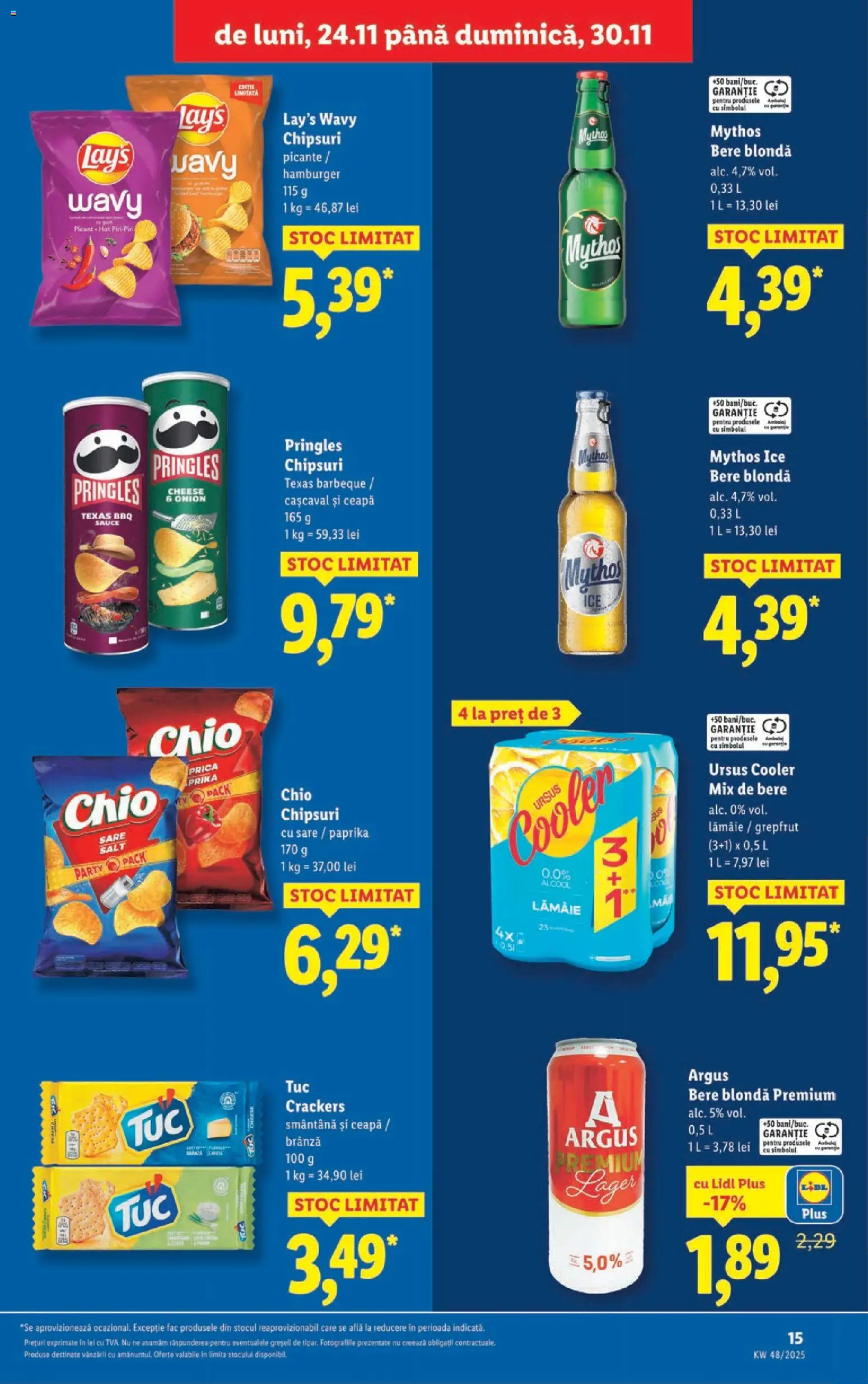 Noul catalog Lidl – valabil de la 24.11.2025 | Pagină: 15 | Produse: Bere, Chipsuri, Sare, Lămâie