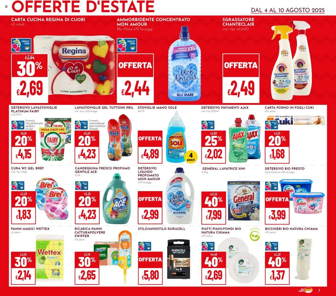 Volantino Pan del 04.08.2025 | Pagina: 7 | Prodotti: Candeggina, Sgrassatore, Lavatrice, WC