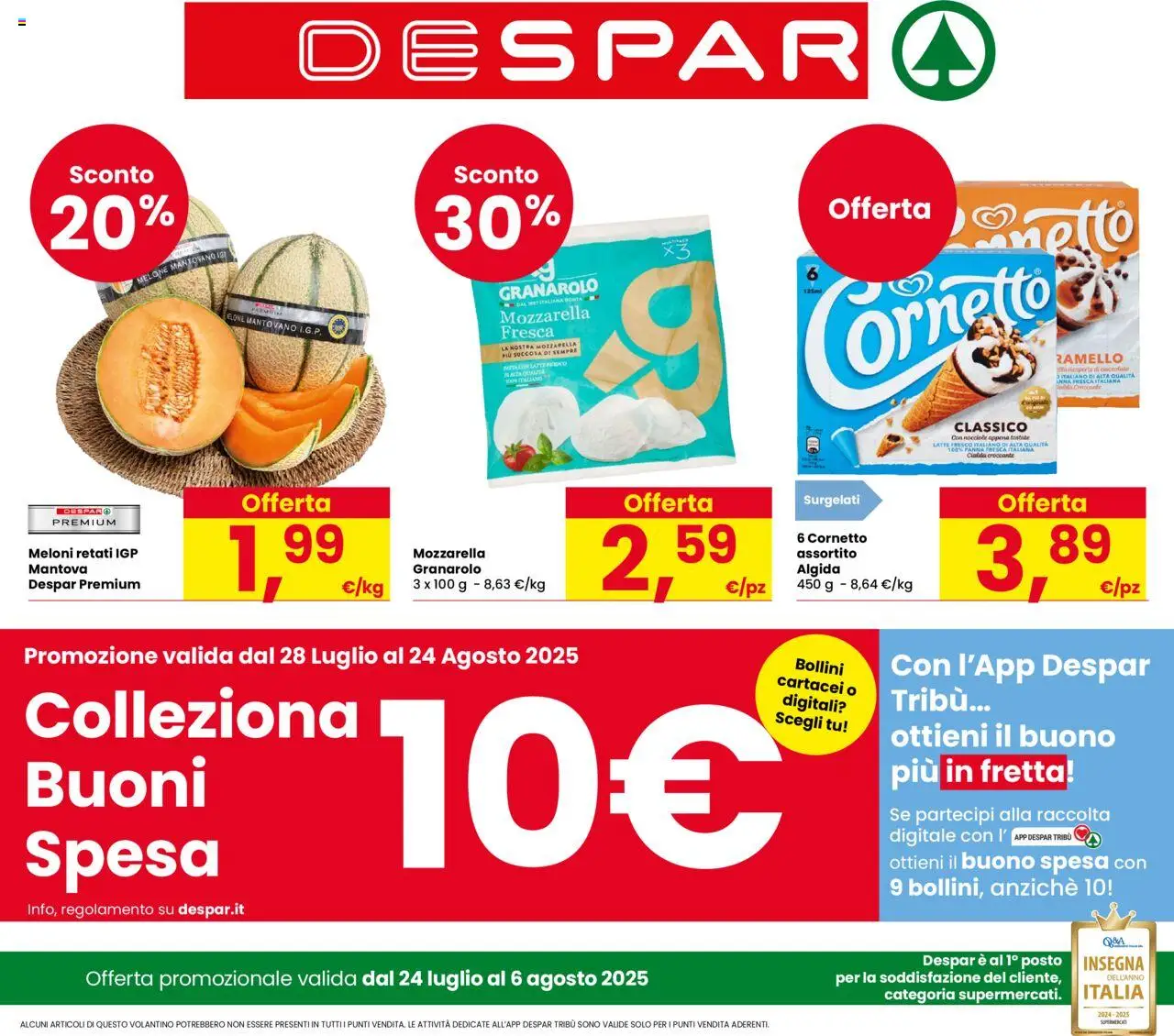 Volantino Despar del 28.07.2025 | Pagina: 1 | Prodotti: Cornetto, Panna, Latte, Nocciole