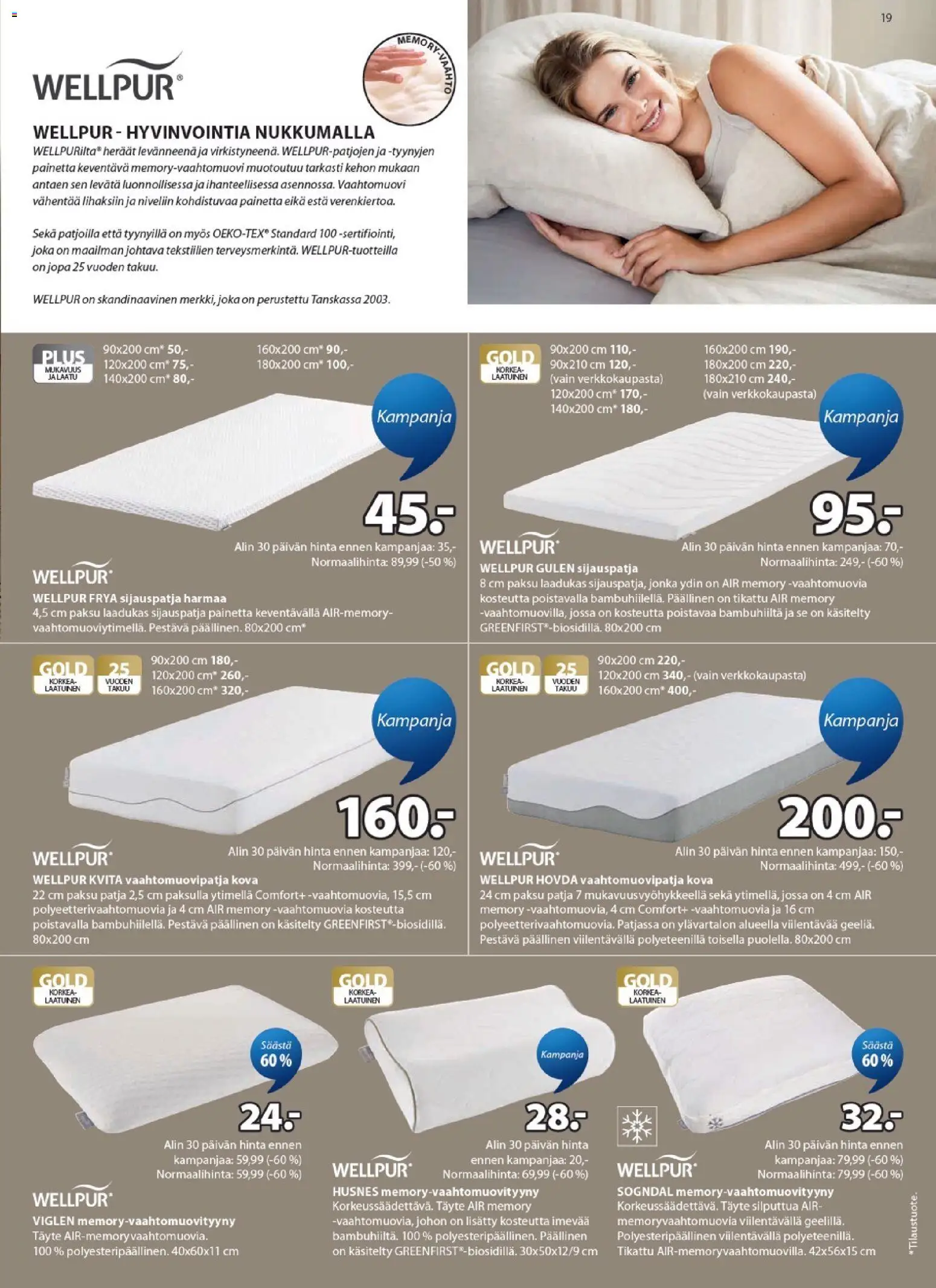 JYSK tarjoukset – voimassa 23.04.2026 alkaen | Sivu: 19 | Tuotteet: Vaahtomuovipatja, Patja