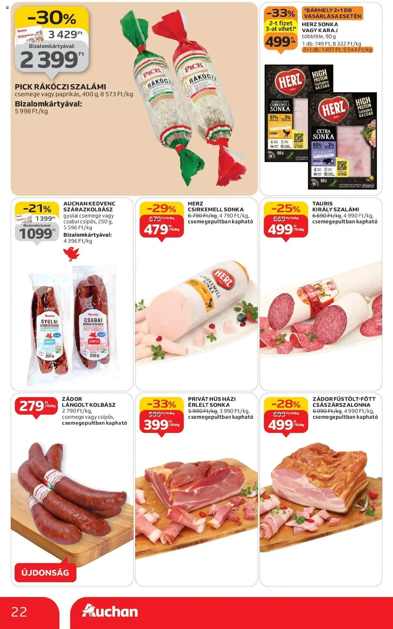 Auchan akciós ujság - amely érvényes a következő dátumtól: 16.10.2025 | Oldal: 22 | Termékek: Rákóczi szalámi, Protein, Szalámi, Só