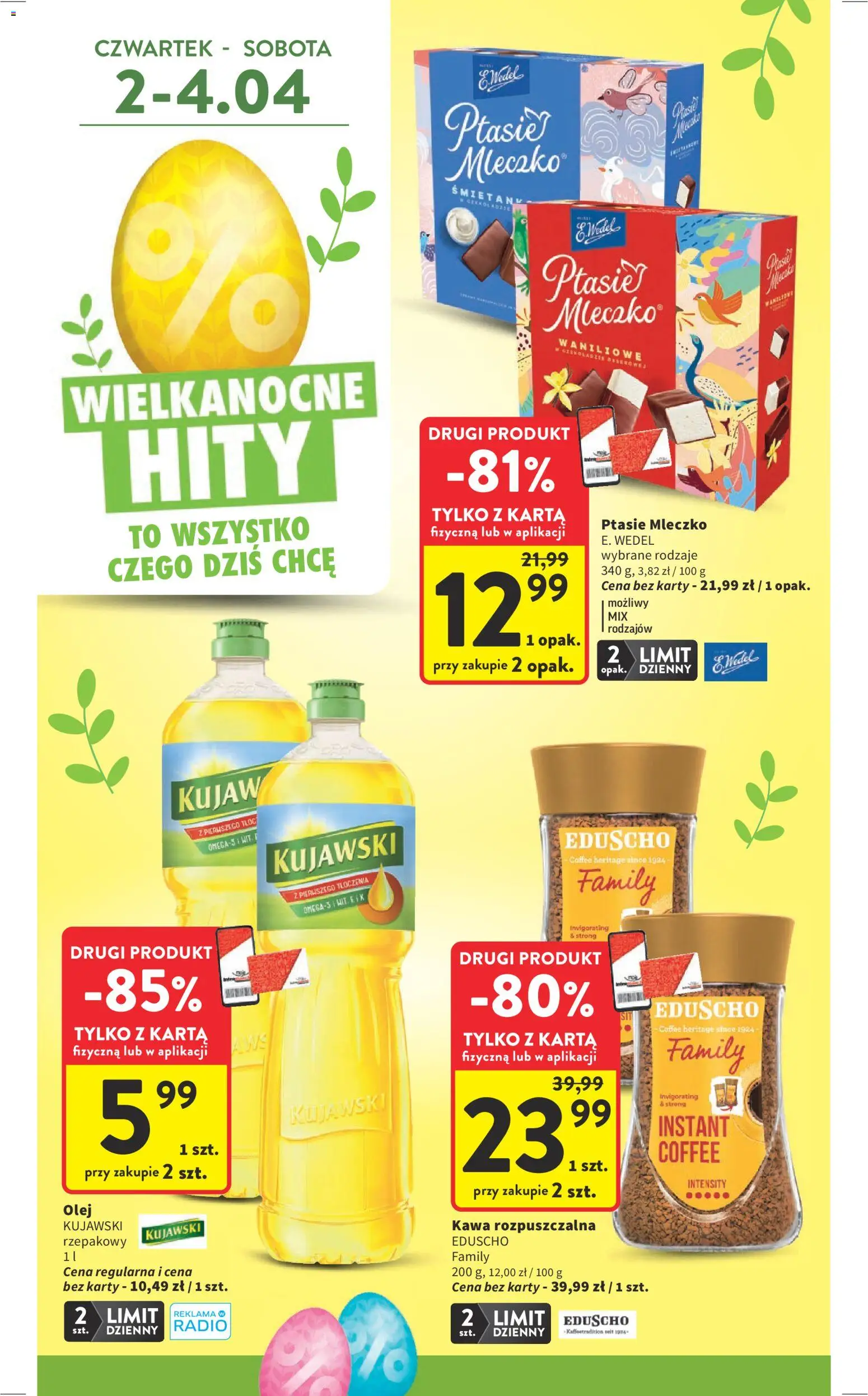 Intermarche gazetka od 31.03.2026 | Strona: 4 | Produkty: Karta, Olej kujawski, Ptasie mleczko, Kawa