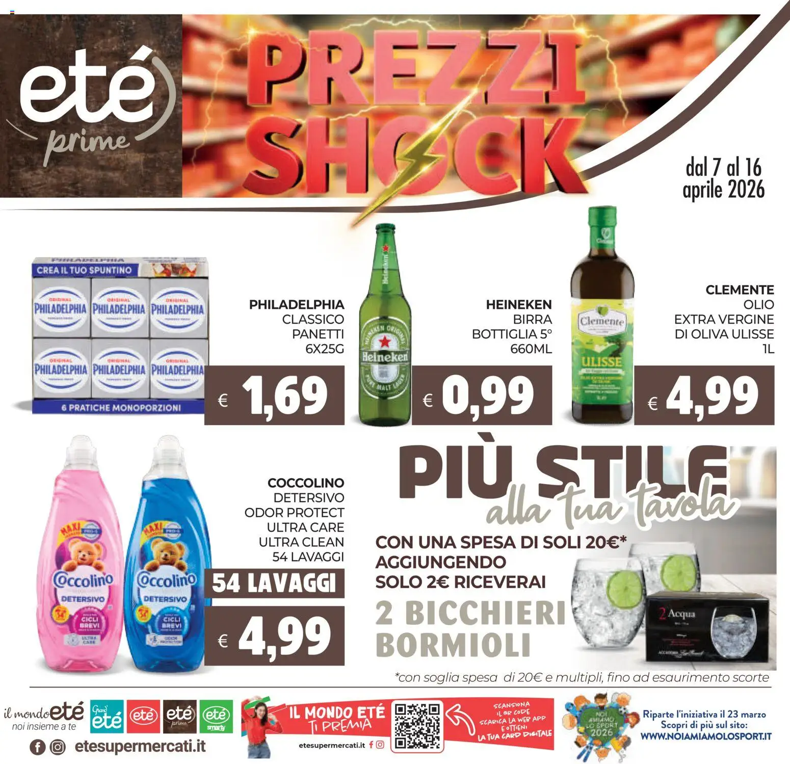 Volantino Eté del 07.04.2026 | Pagina: 1 | Prodotti: Acqua, Olio, Heineken, Bottiglia