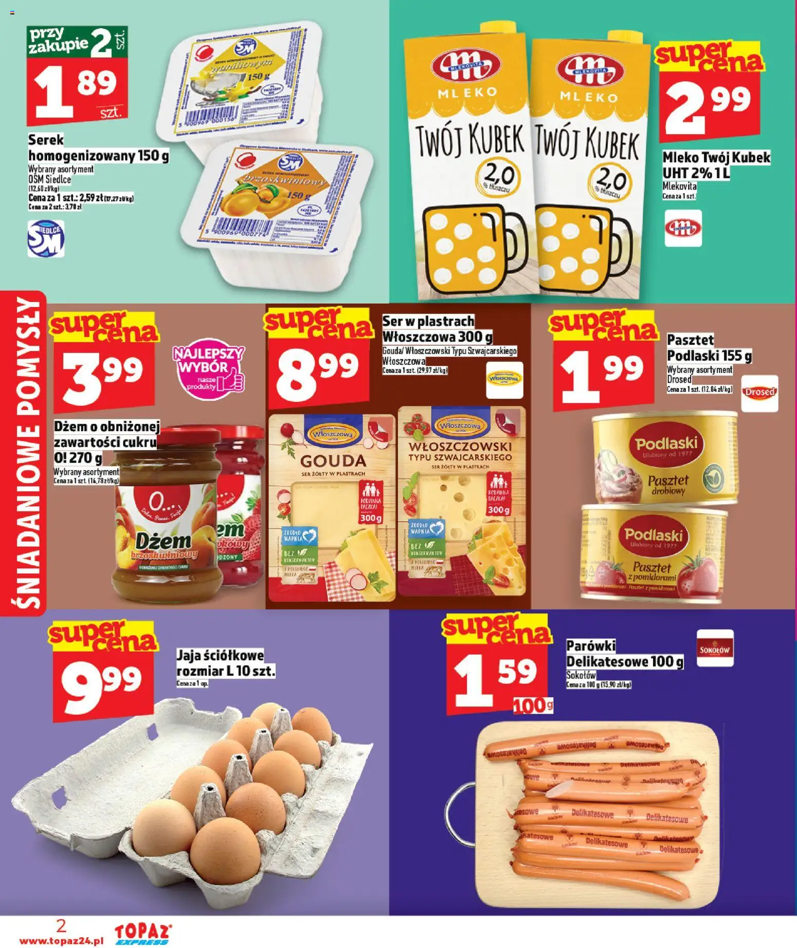 Topaz Gazetka - Express od 22.01.2026 | Strona: 2 | Produkty: Ser żółty, Serek, Parówki, Ser