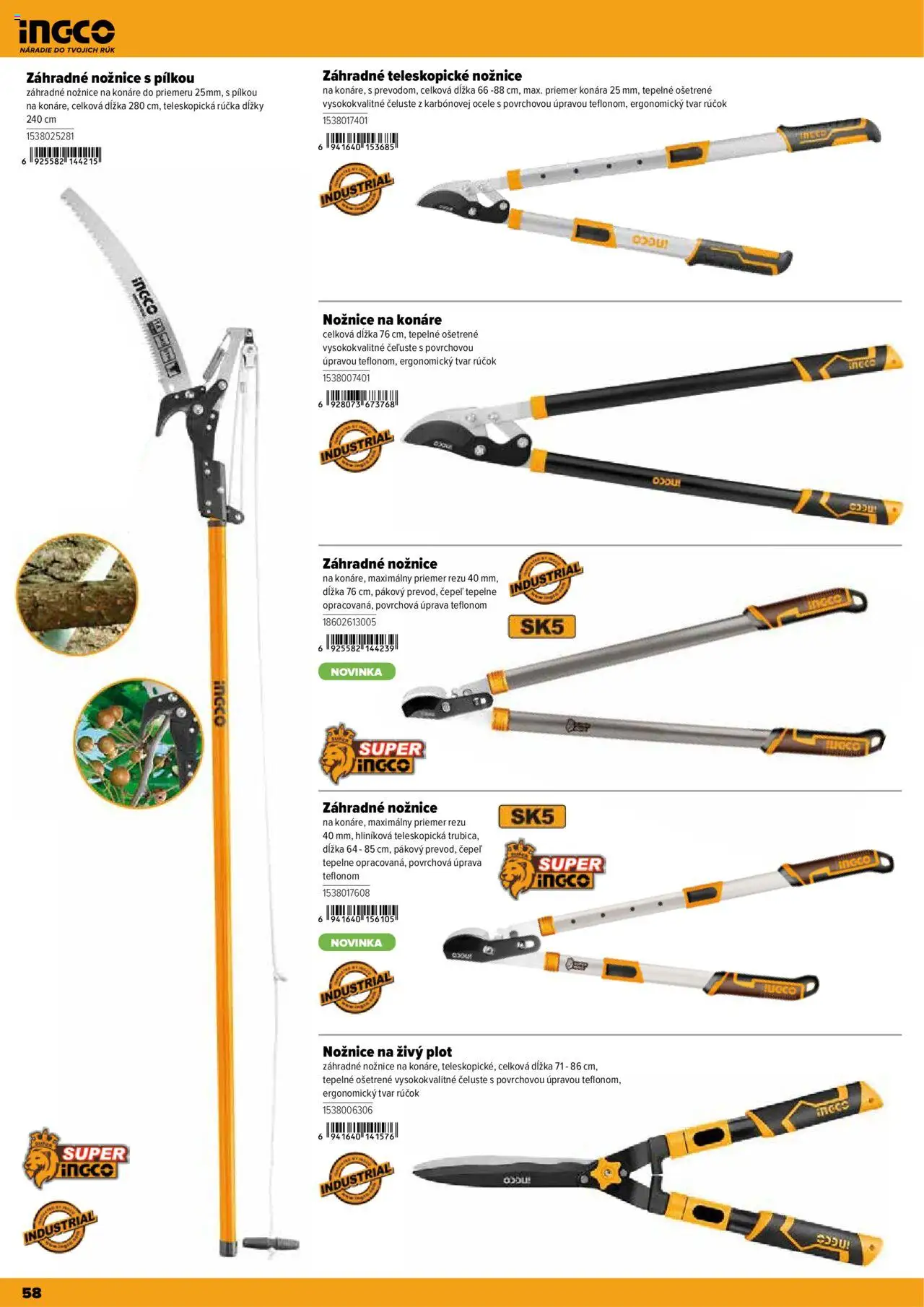 Nové Kinekus akcie – leták je platný od 28.04.2025 | Strana: 58 | Produkty: Nožnice na konáre, Nožnice na živý plot, Náradie