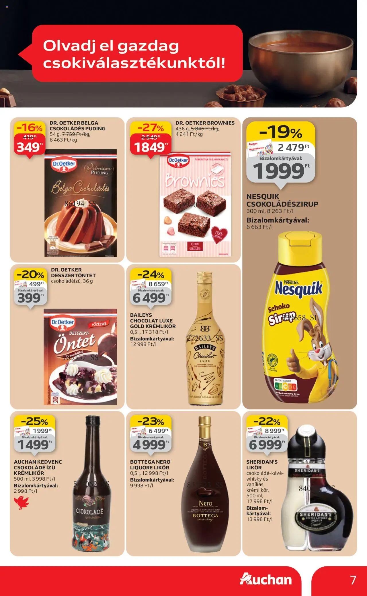 Auchan akciós ujság - amely érvényes a következő dátumtól: 09.10.2025 | Oldal: 7 | Termékek: Krémlikőr, Nesquik, Csokoládé, Whisky