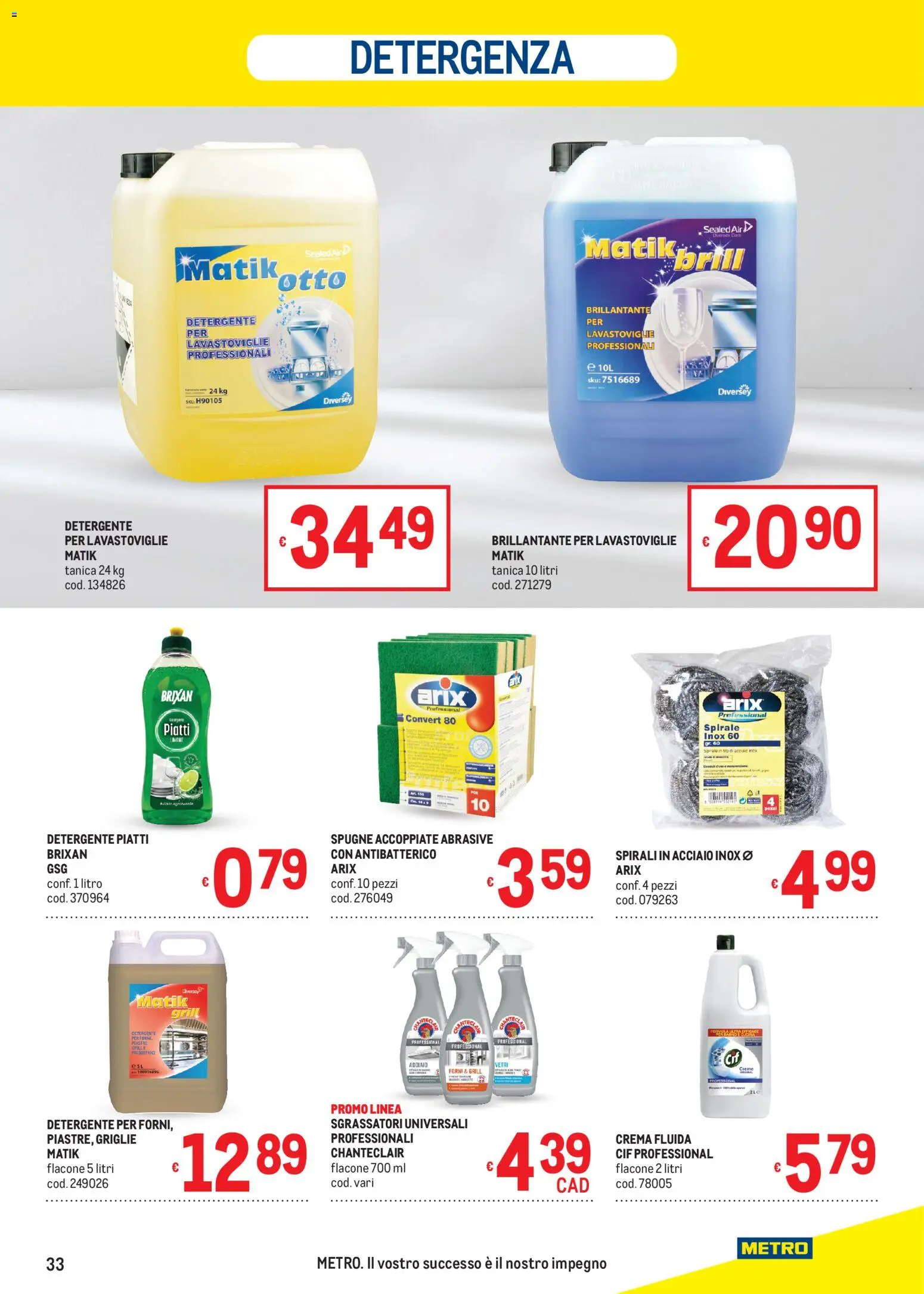 Volantino Metro del 16.04.2026 | Pagina: 33 | Prodotti: Crema, Detergente, Lavastoviglie, Tanica