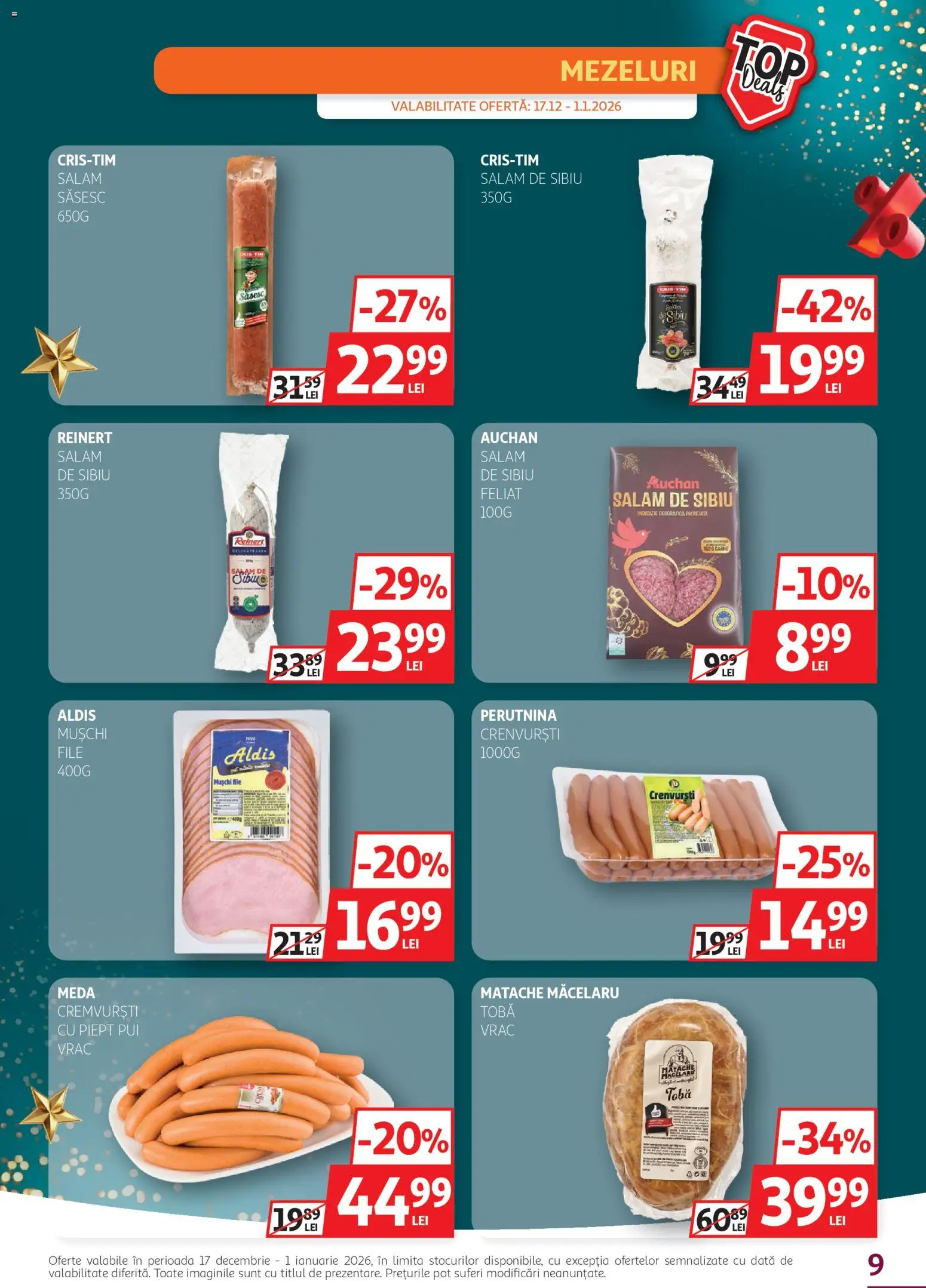 Noul catalog Auchan – valabil de la 17.12.2025 | Pagină: 9 | Produse: Hacıyatmaz Kedi Oyuncağı, Crenvurști, Salam