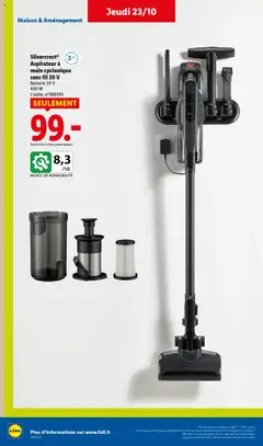 LIDL - Prévisualisation de Silvercrest® Aspirateur à main cyclonique sans fil 20 V, Batterie 20 V 400 W L'unité. n°480945 valide à partir de 23.10.2025 | Page: 44