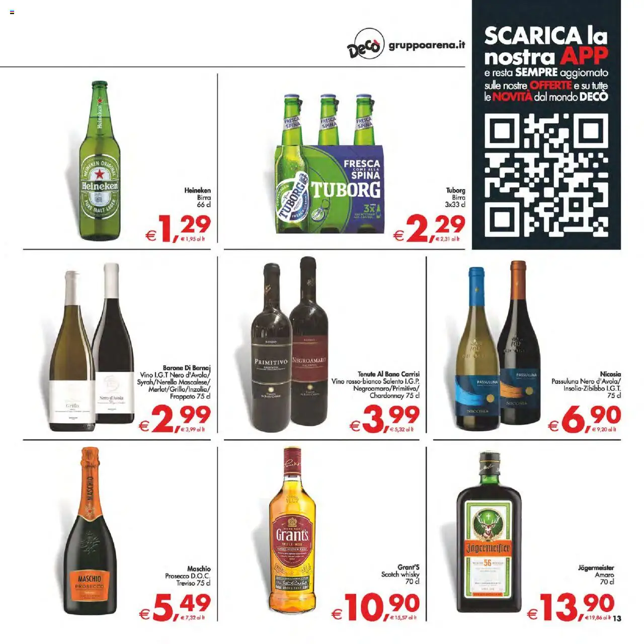 Volantino Decò del 14.10.2025 | Pagina: 13 | Prodotti: Birra, Prosecco, Whisky, Vino