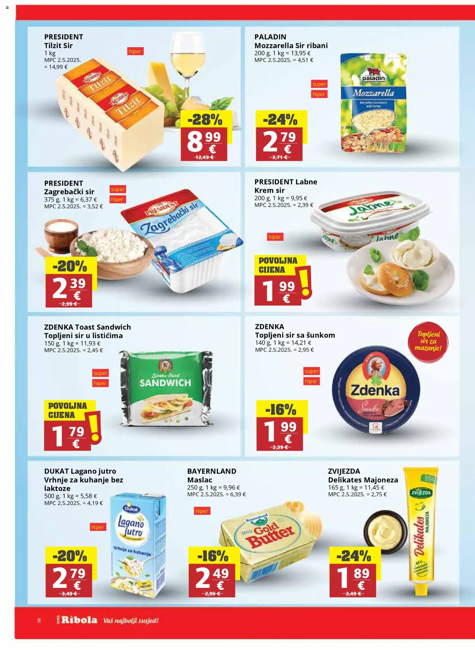 Ribola katalog | vrijedi od 11.02.2026 | Stranica: 8 | Proizvodi: Krem sir, Mozzarella, Vrhnje za kuhanje, Sir
