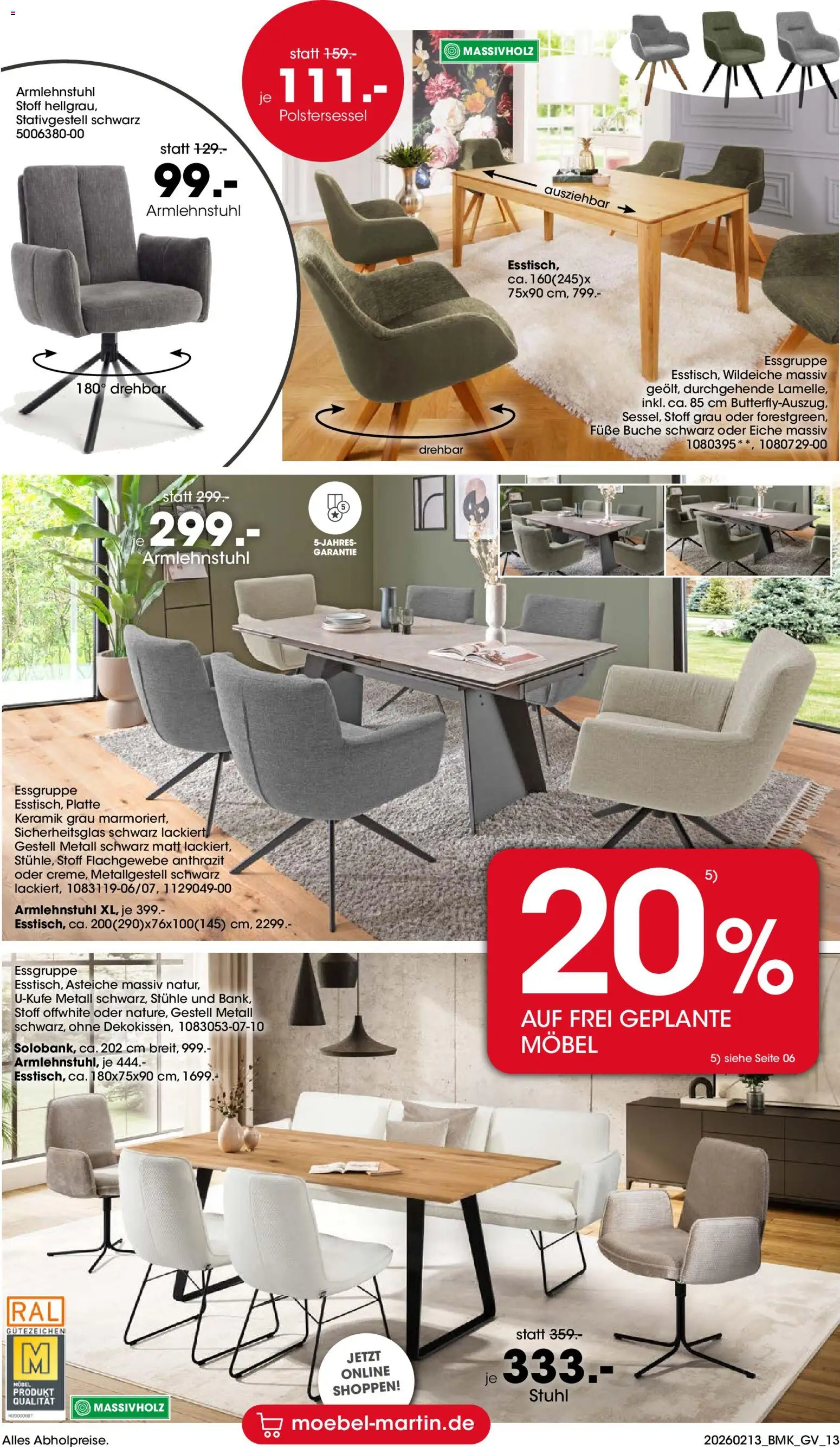 Möbel Martin Küchenmesse – gültig ab 13.02.2026 | Seite: 13 | Produkte: Essgruppe, Stuhl