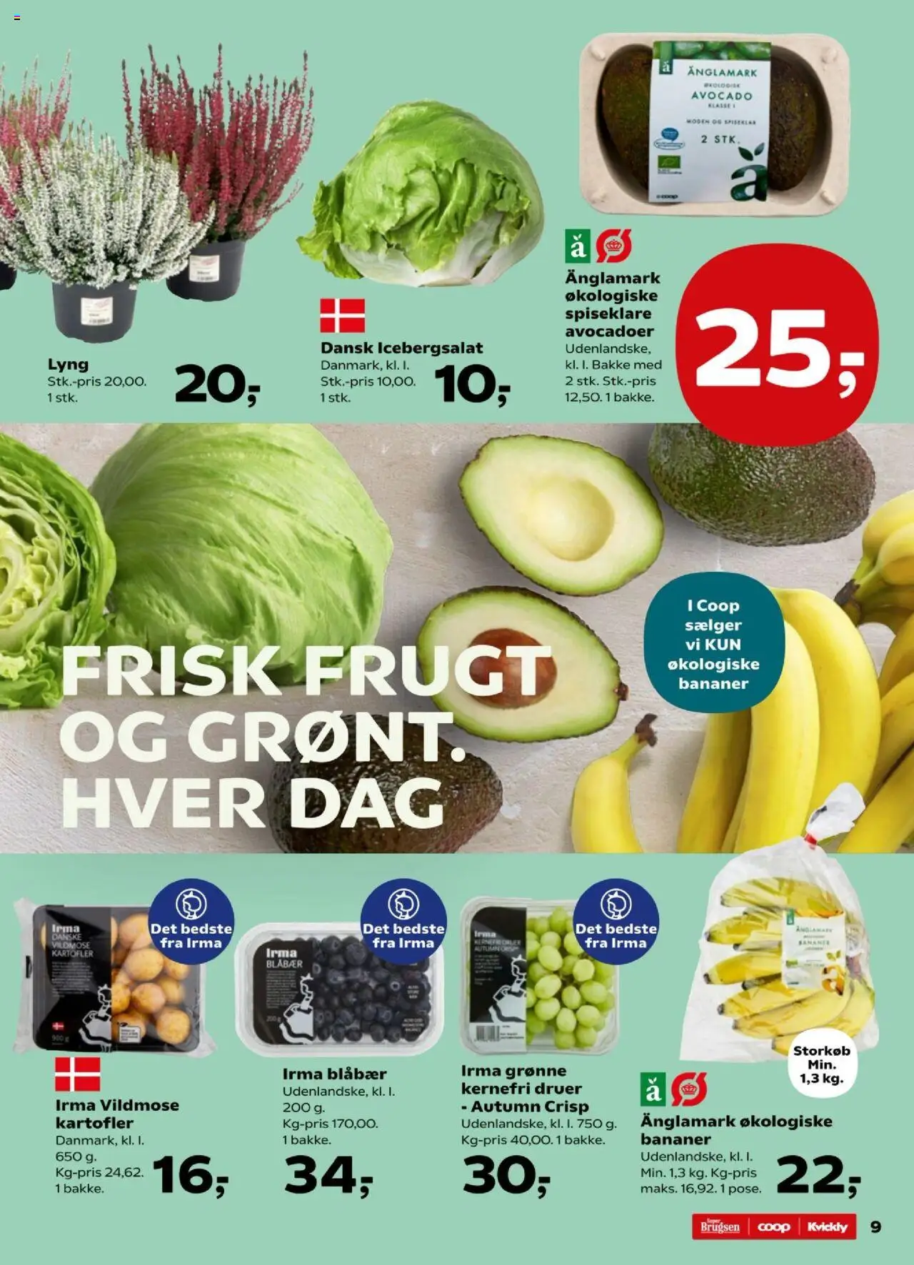 Kvickly tilbudsavis – gyldig fra 12.09.2025 | Side: 9 | Produkter: Blåbær, Bananer, Kartofler, Avocado