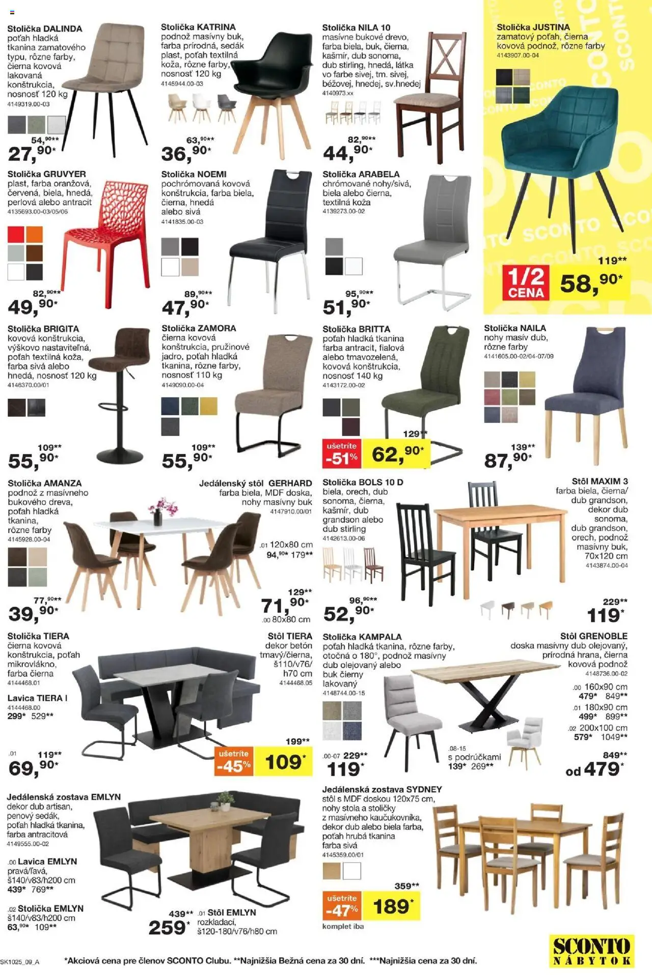Sconto nábytok leták │ platný od 06.08.2025 | Strana: 9 | Produkty: Nábytok, Stoličky, Jedálenský stôl, Stôl
