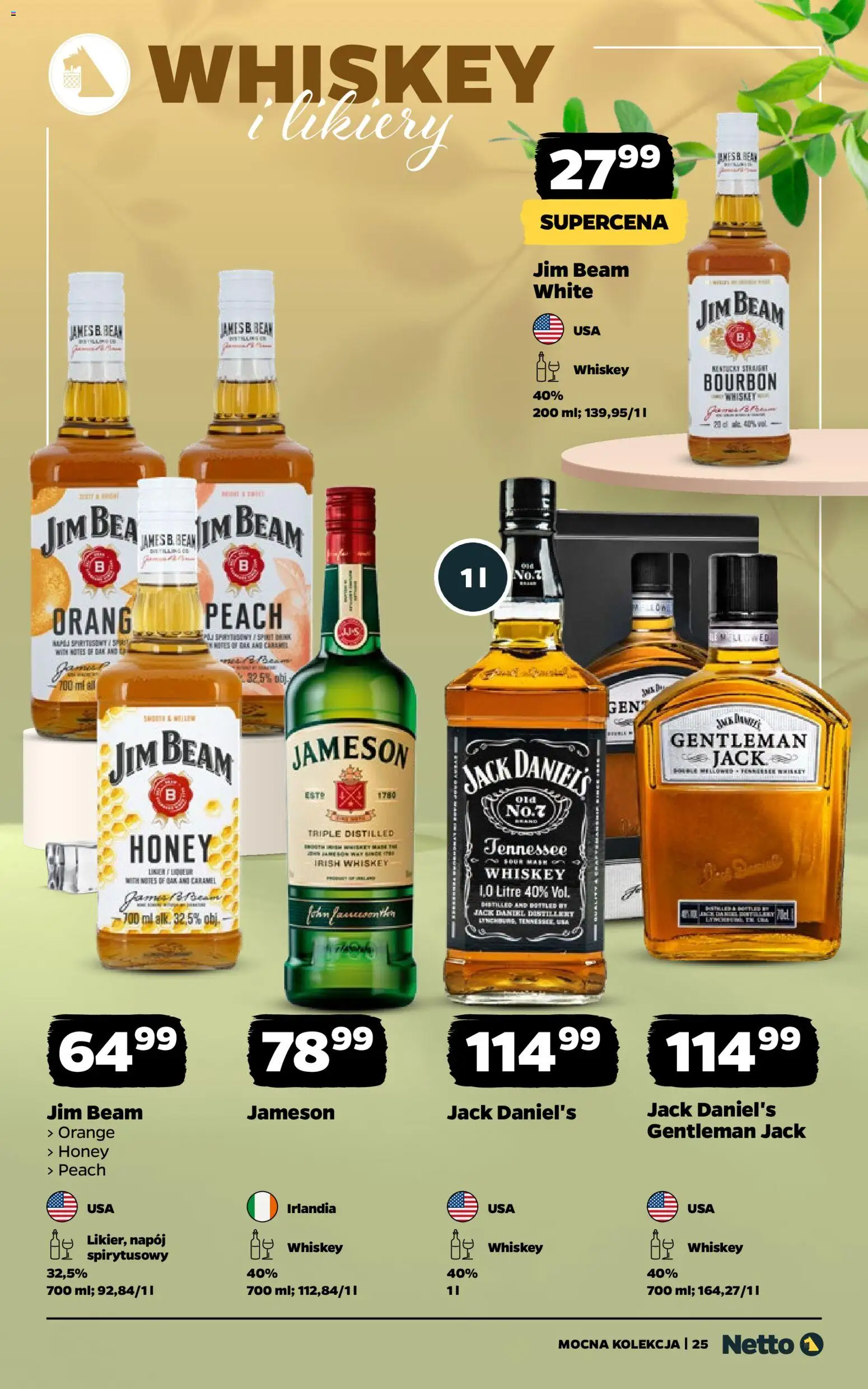 Netto gazetka - Alkohole mocne od 30.03.2026 | Strona: 25 | Produkty: Gentleman Jack, Bourbon, Jim Beam, Jack Daniel's