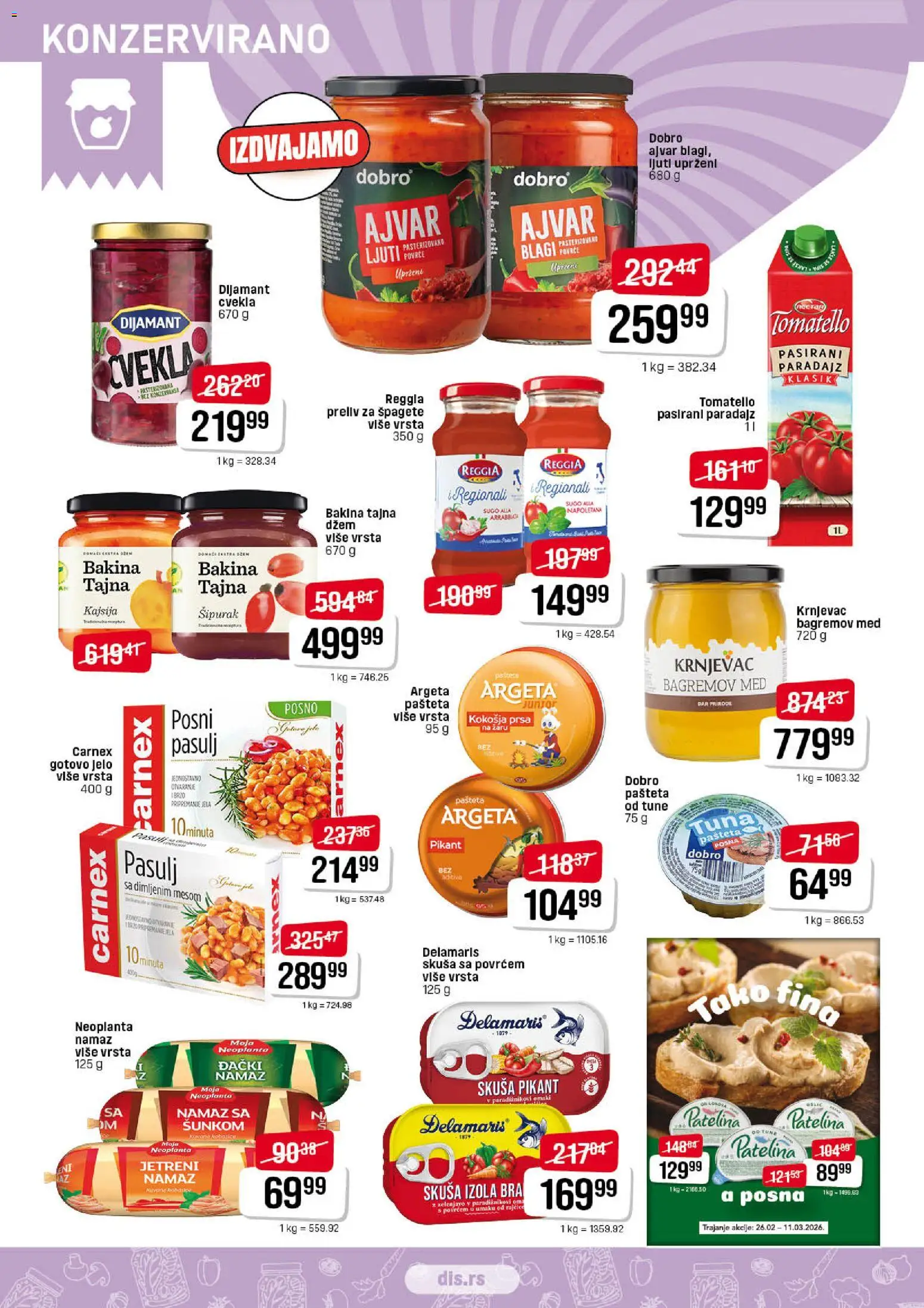 DIS katalog - važi od 26.02.2026 | Strana: 8 | Proizvode: Ajvar, Pasirani paradajz, Dzem, Med